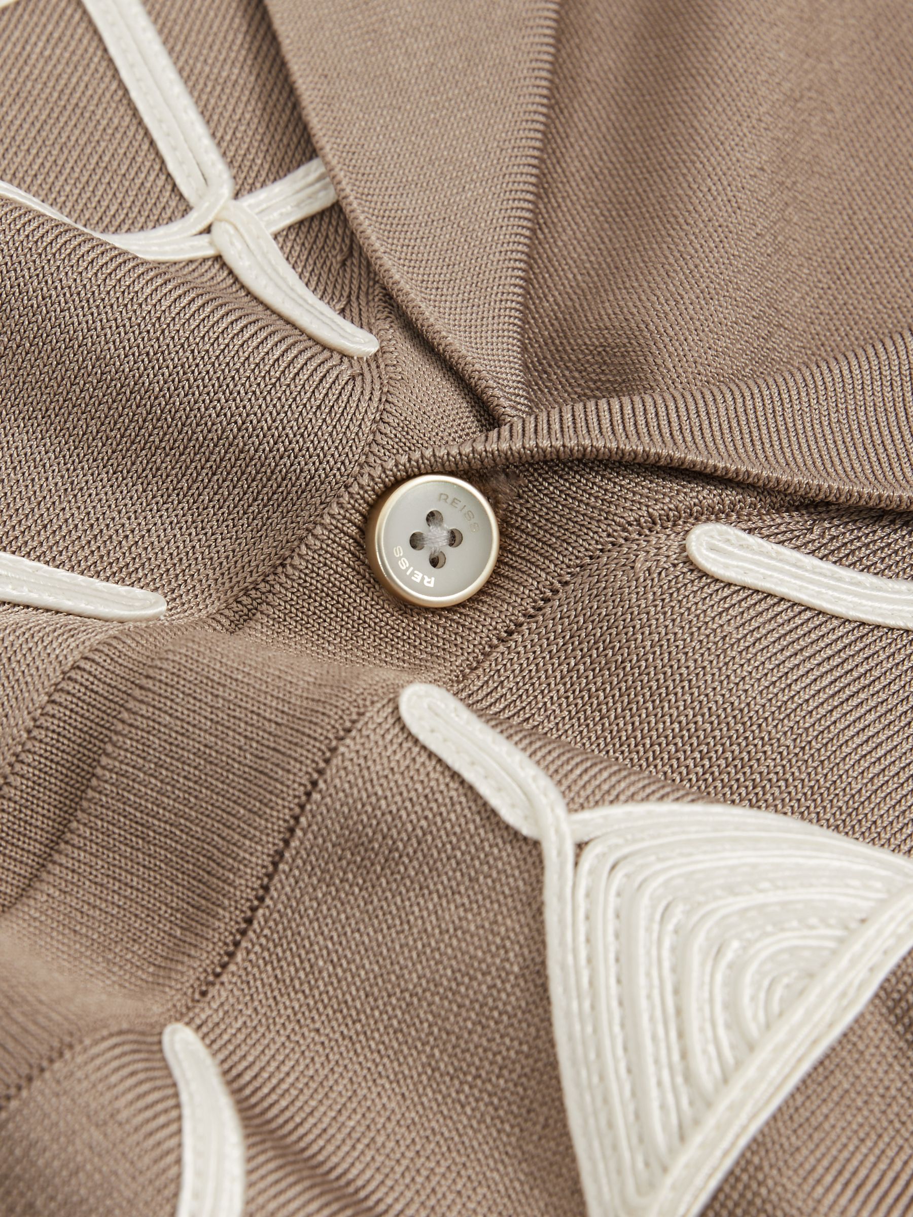 Reiss Geometric Embroidery Knit Shirt in Taupe Brown | REISS