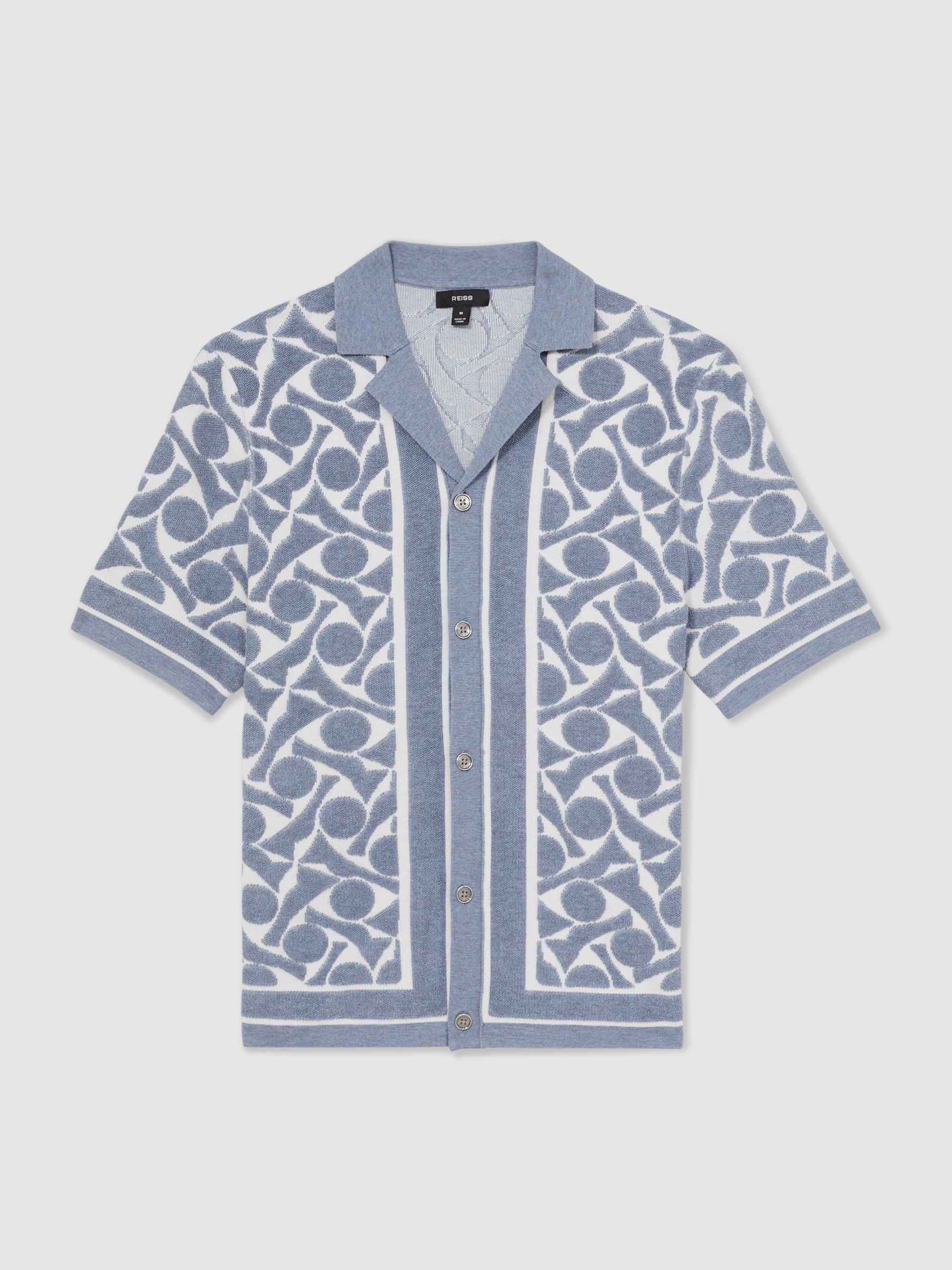 Abstract Pattern Towelling Shirt in Soft Blue/White - Image 2 of 7