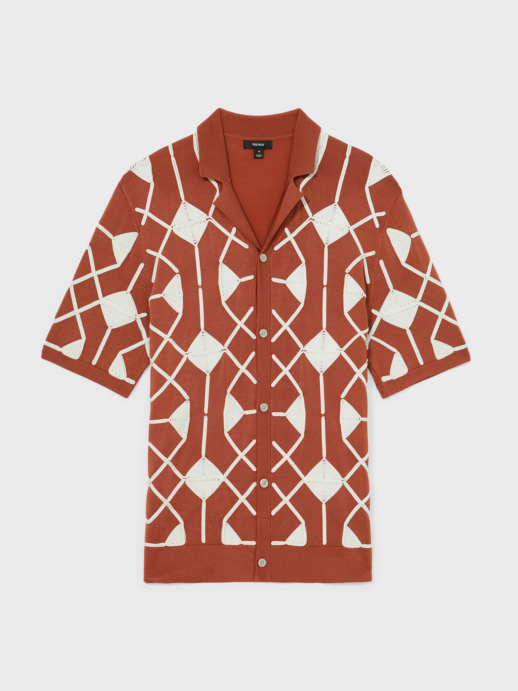Geometric Embroidery Knit Shirt in Paprika Red - Image 2 of 6