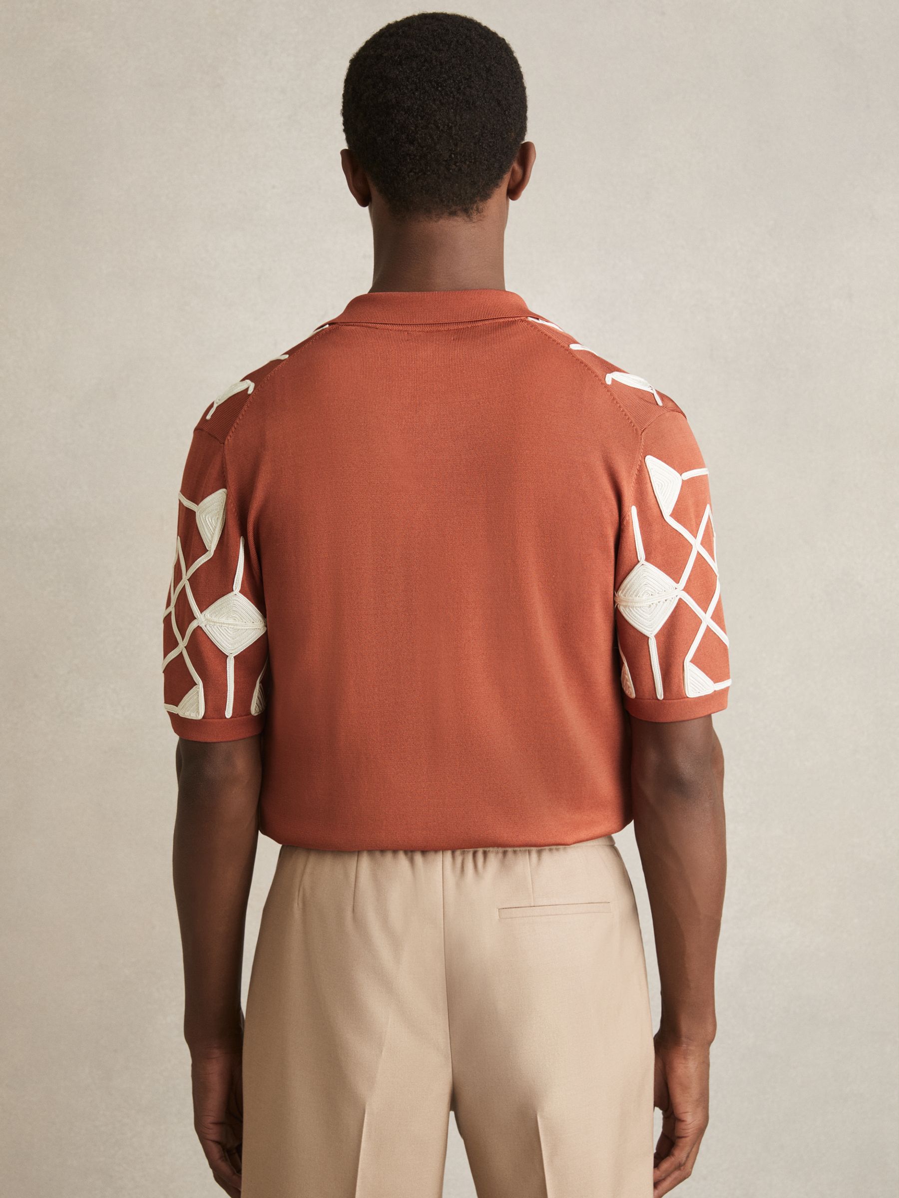 Geometric Embroidery Knit Shirt in Paprika Red - Image 5 of 6