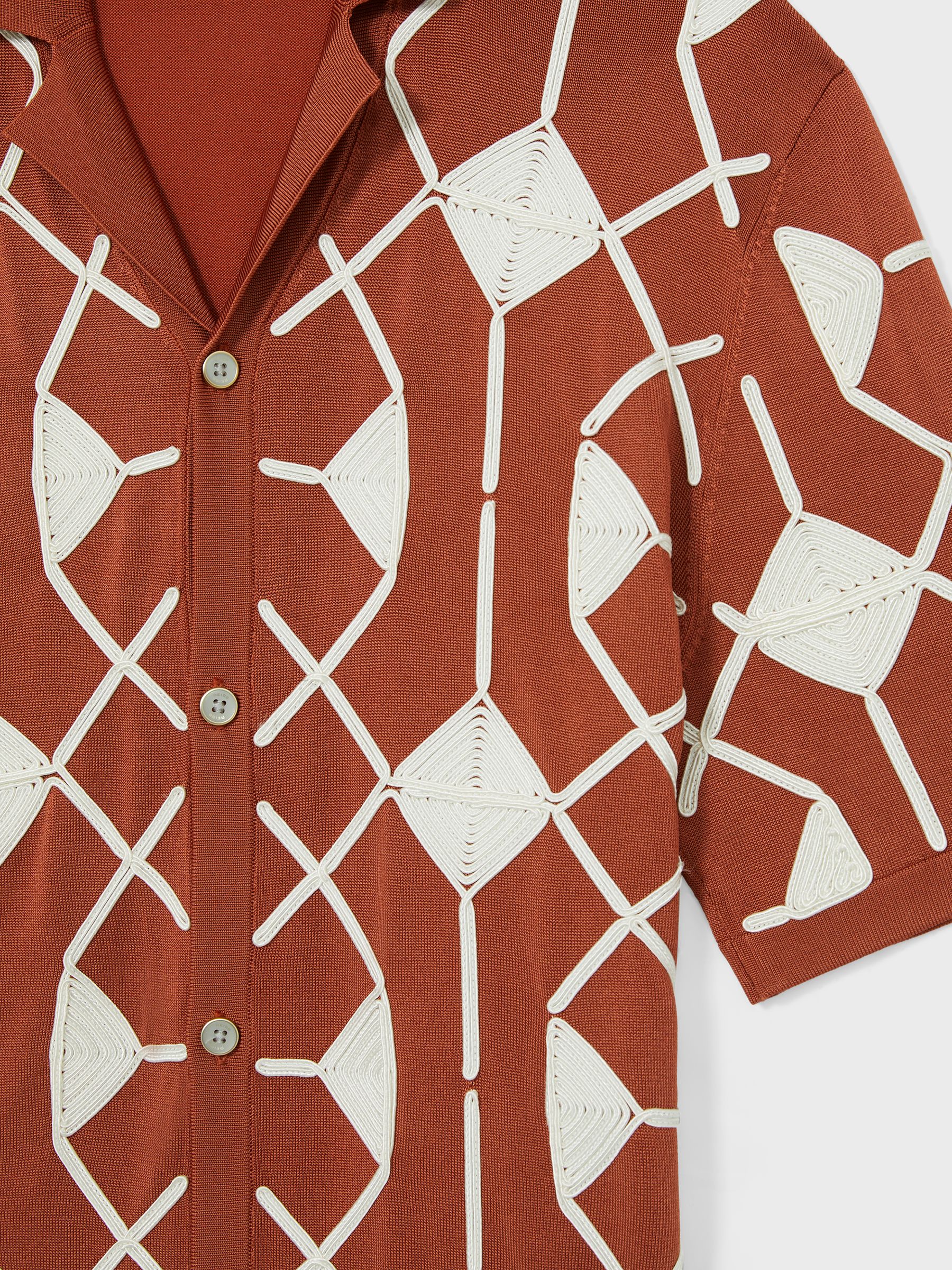 Geometric Embroidery Knit Shirt in Paprika Red - Image 6 of 6