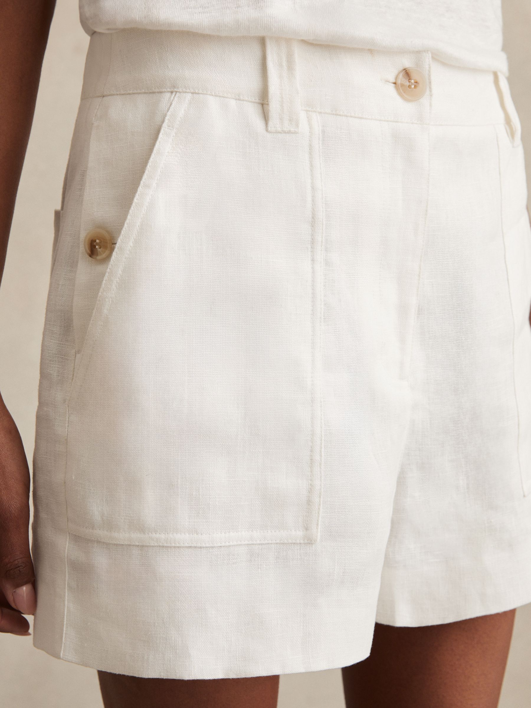 Linen Chambray Shorts in White - image 4