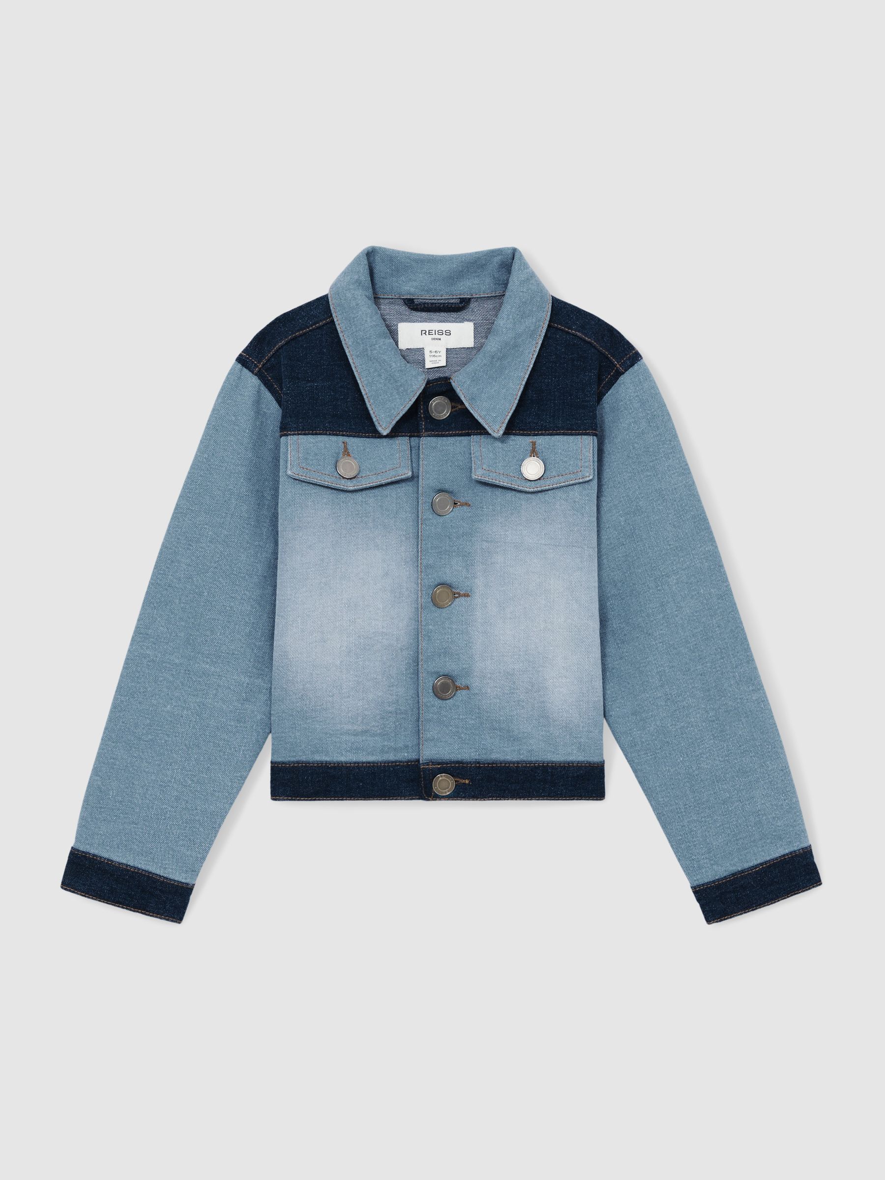 Patchwork Two-Tone Denim Jacket in Blue - Image 2 of 4