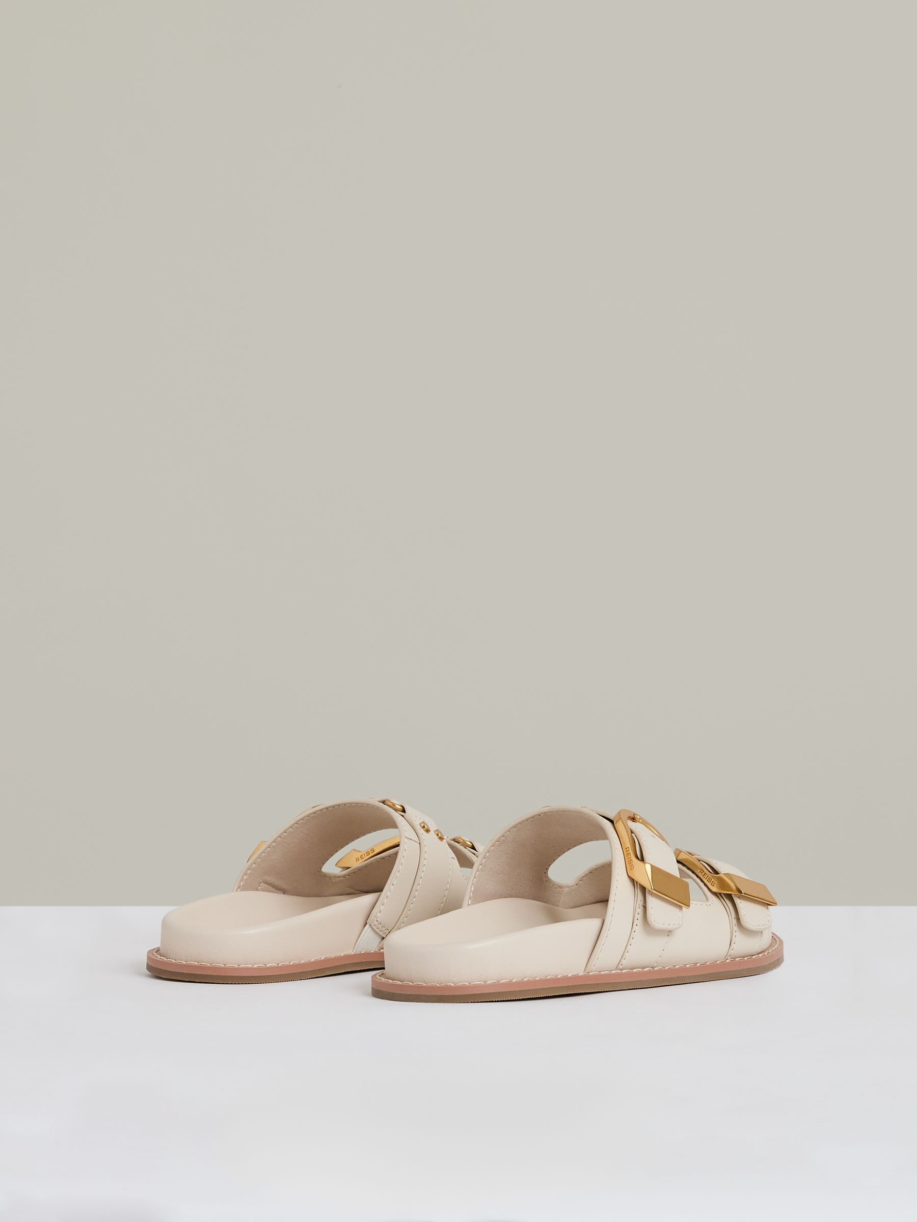 Leather Buckled Slip-On Sandals in Off White - Image 4 of 5