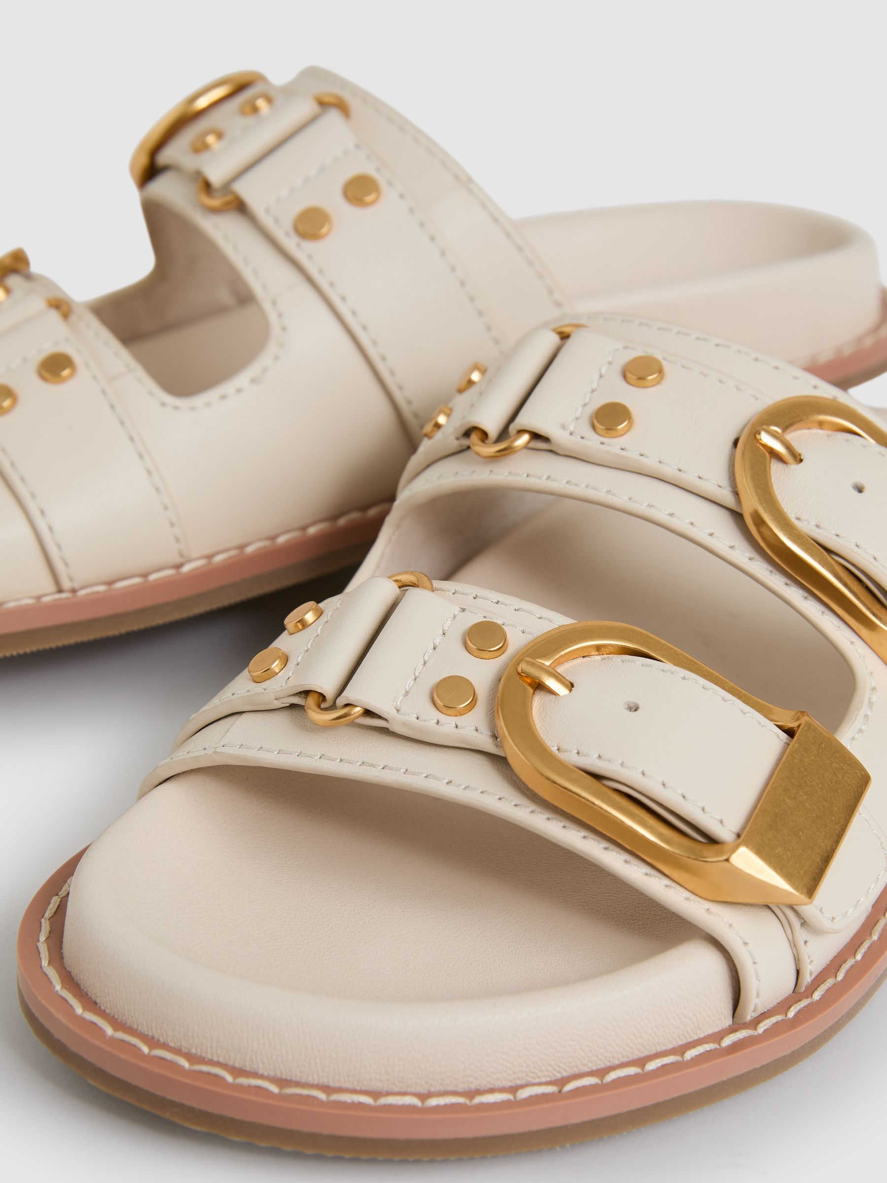 Leather Buckled Slip-On Sandals in Off White - Image 5 of 5