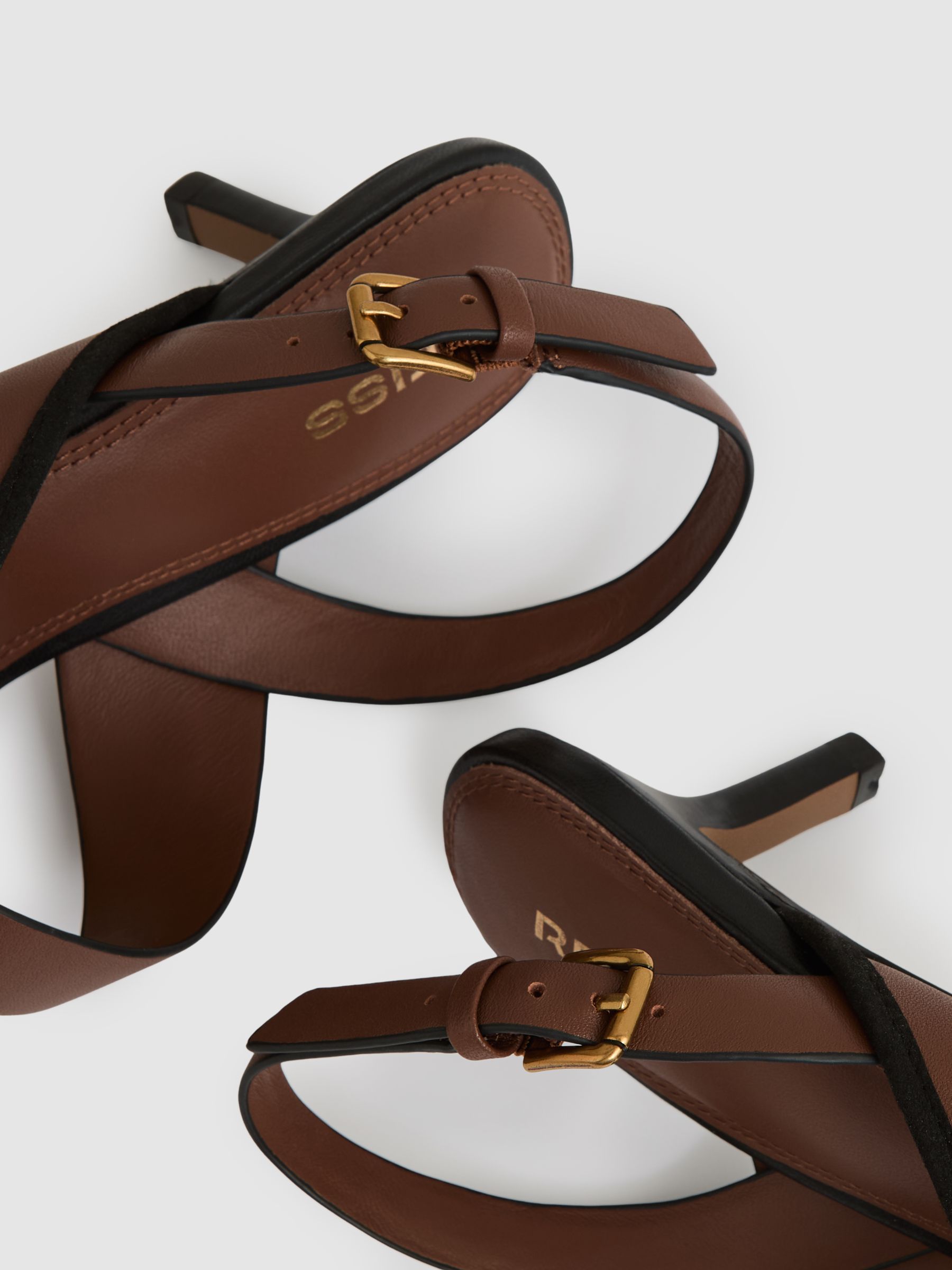 Leather Link-Strap Low-Heel Sandals in Tan - Image 5 of 6