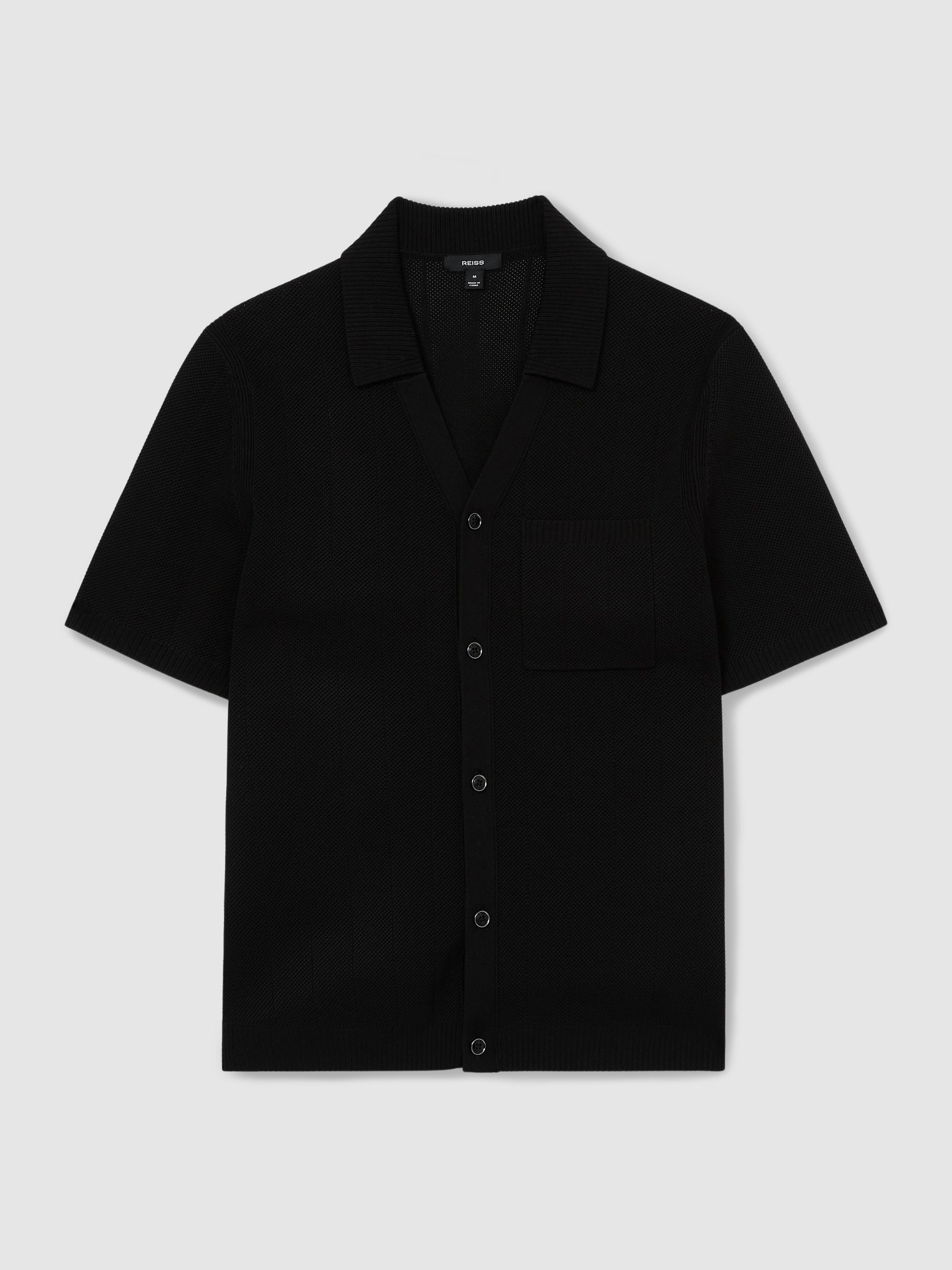 V-Neck Collar Textured Knit Shirt in Black - Image 2 of 7