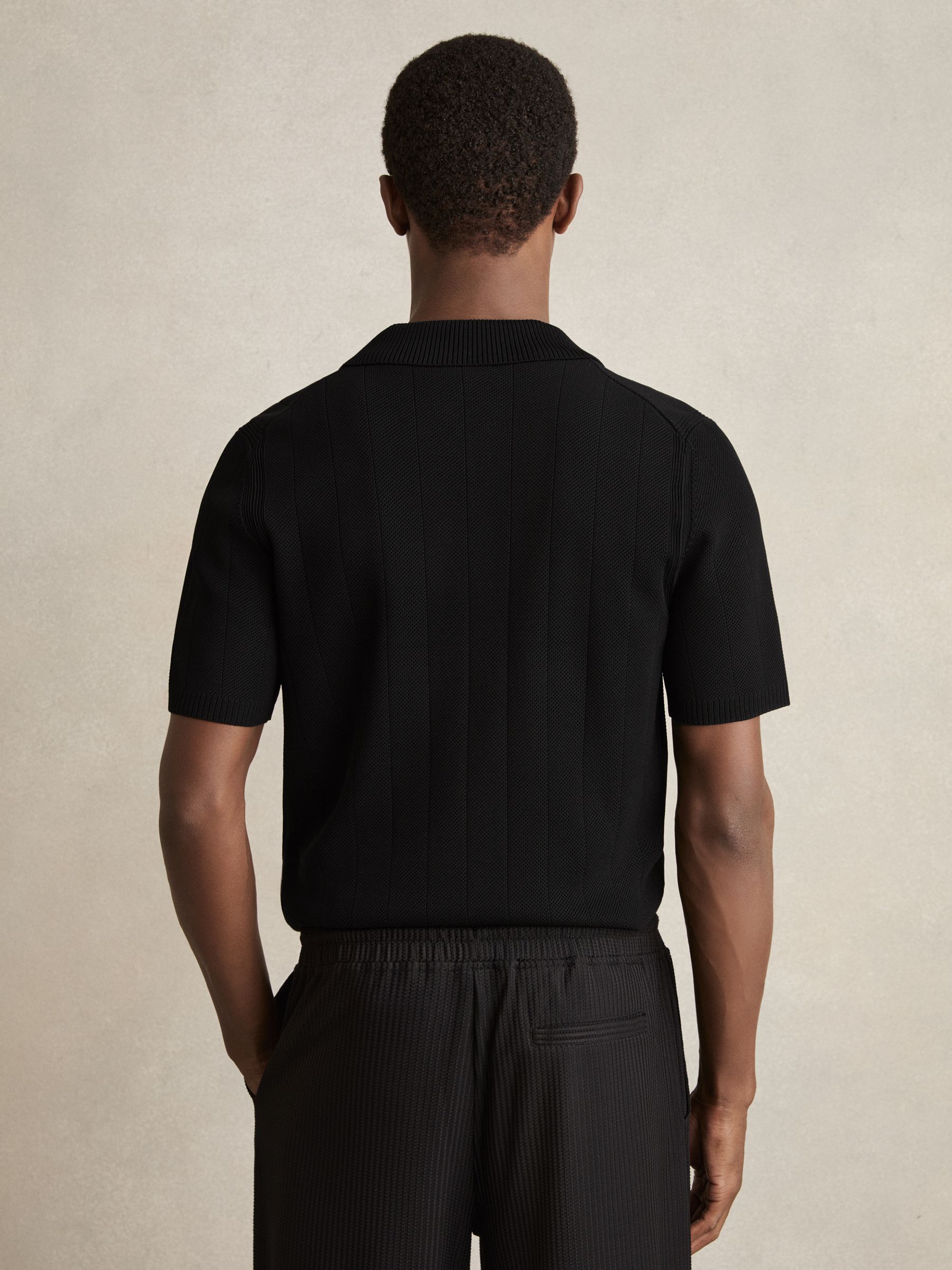 V-Neck Collar Textured Knit Shirt in Black - Image 6 of 7
