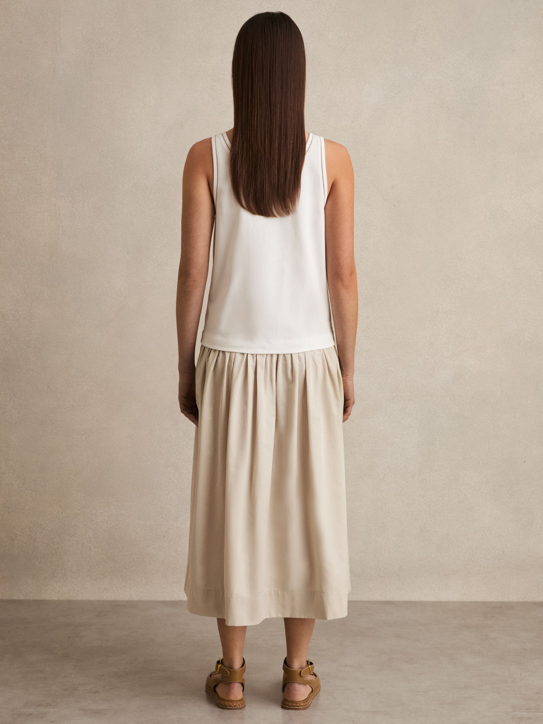 Layered Sleeveless Midi Dress in Ivory/Neutral - Image 4 of 5