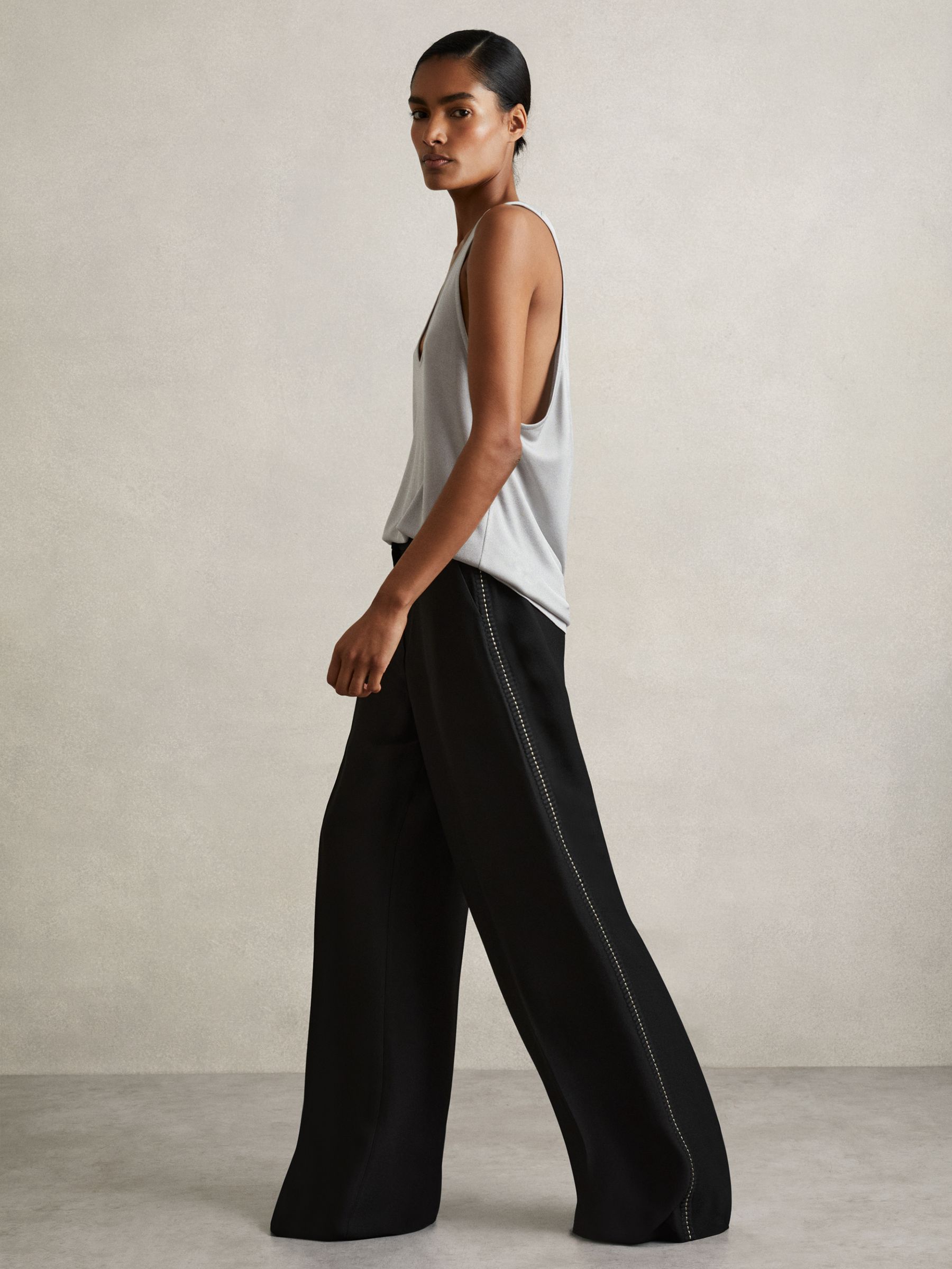 Atelier Crepe Wide-Leg Stitch Trousers in Black - Image 1 of 7