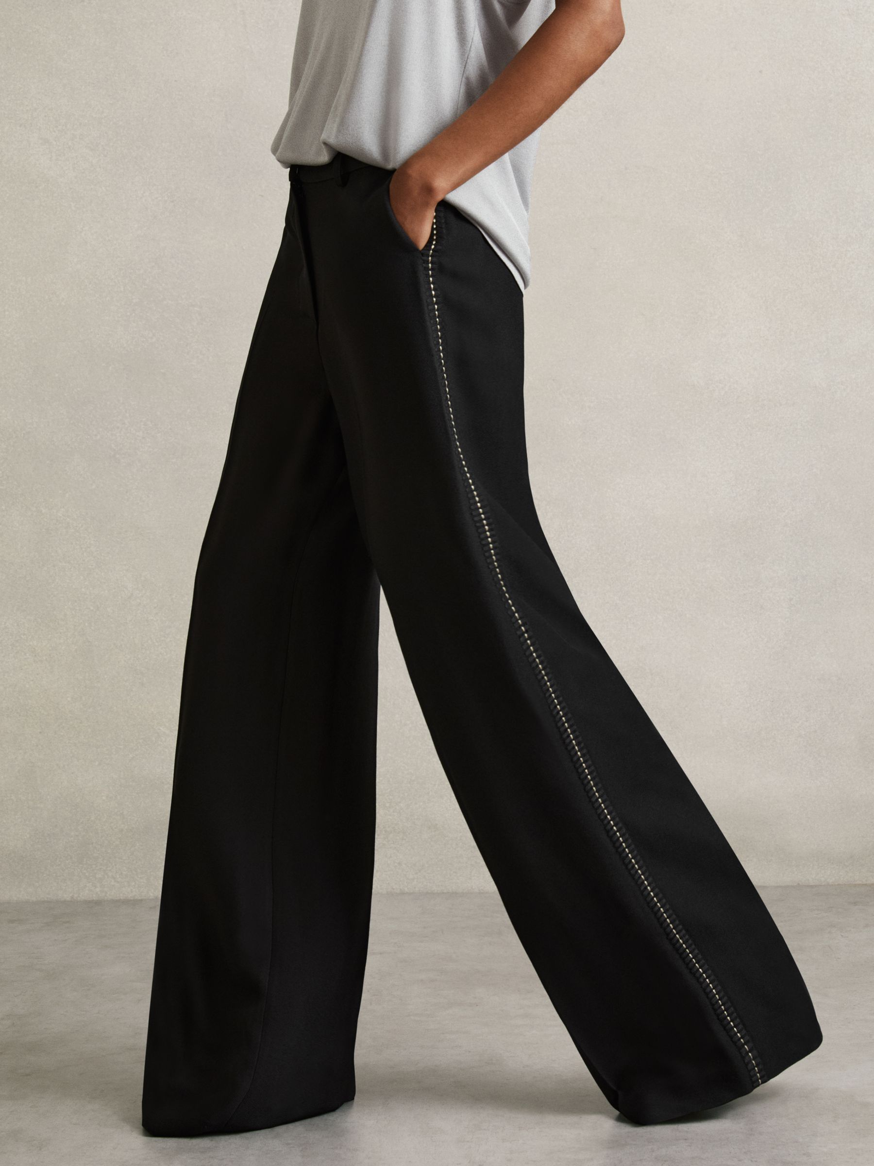 Atelier Crepe Wide-Leg Stitch Trousers in Black - Image 4 of 7