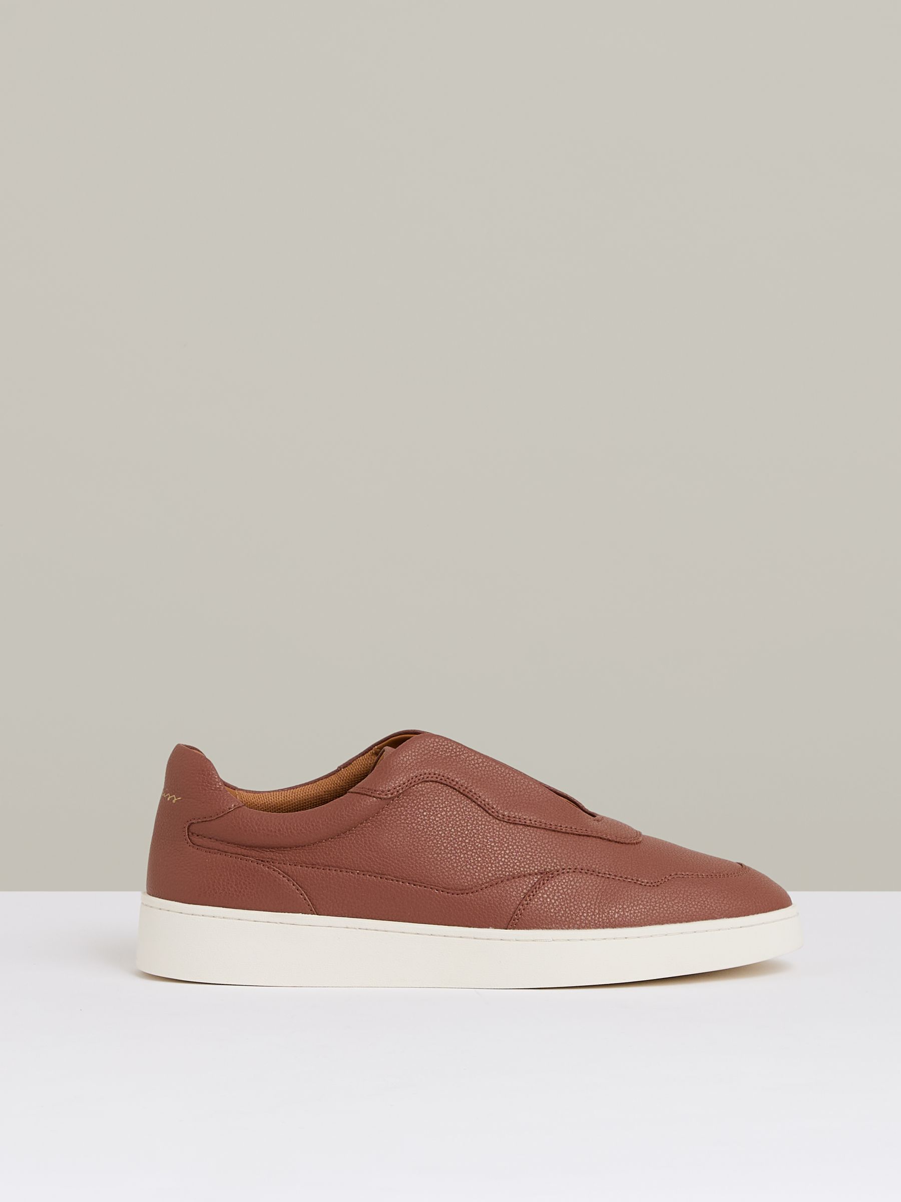 Leather Elasticated-Lace Trainers in Terracotta Brown - Image 1 of 5