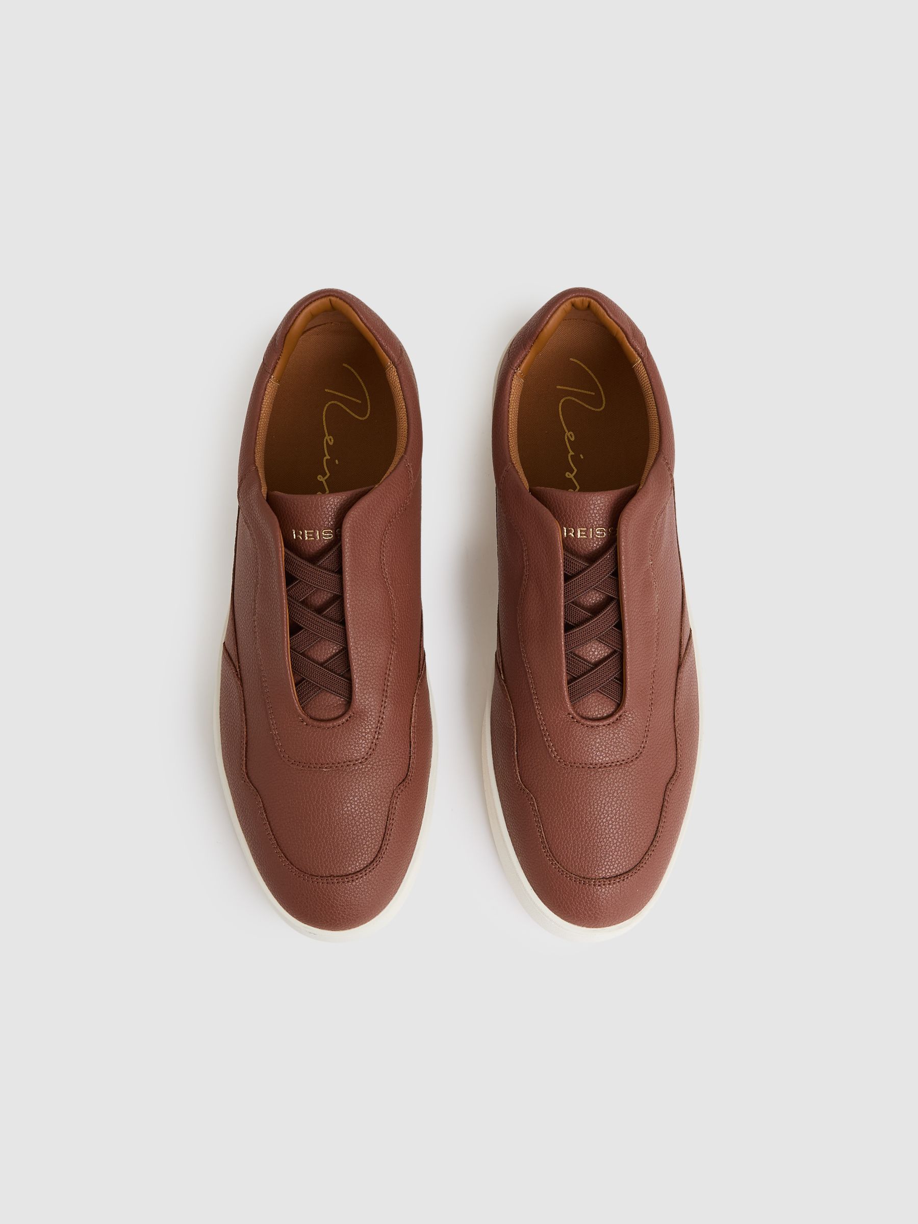 Leather Elasticated-Lace Trainers in Terracotta Brown - Image 3 of 5