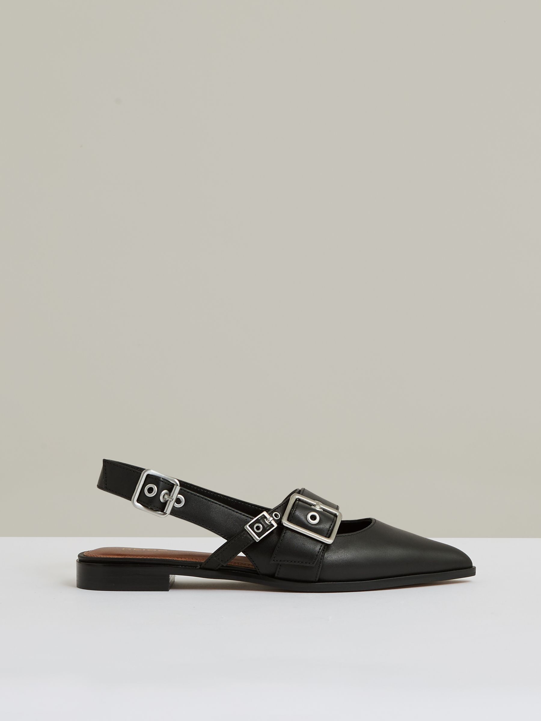 Leather Buckle-Strap Flat Mules in Black - Image 1 of 5