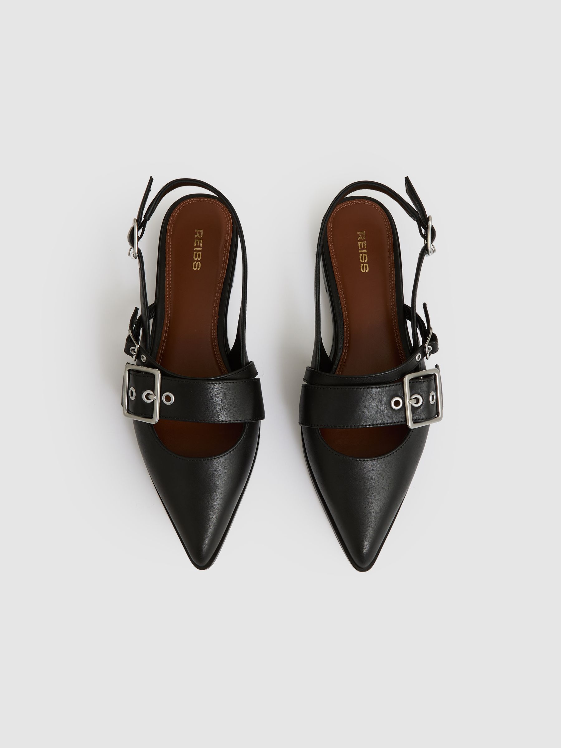 Leather Buckle-Strap Flat Mules in Black - Image 4 of 5