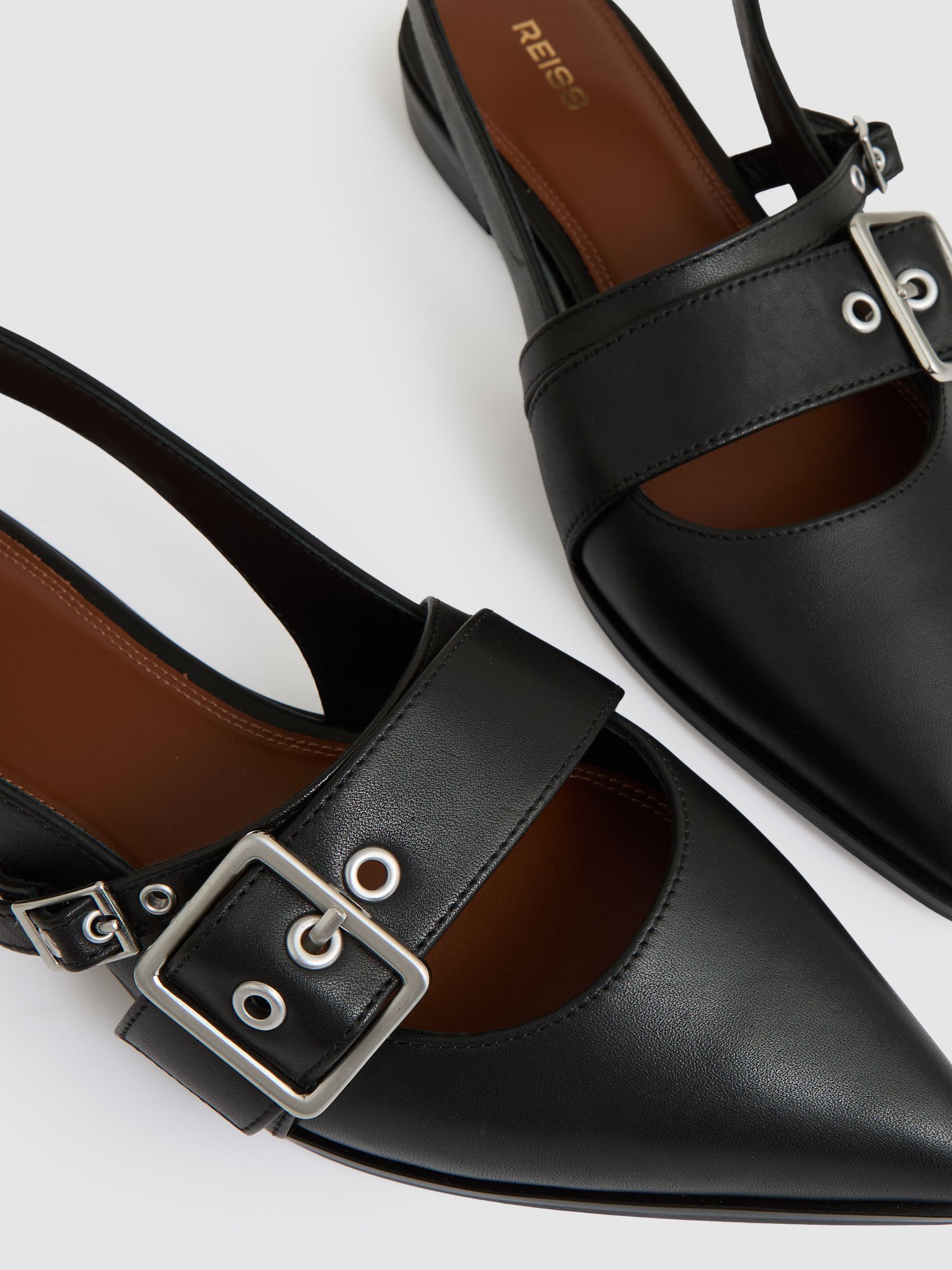 Leather Buckle-Strap Flat Mules in Black - Image 5 of 5
