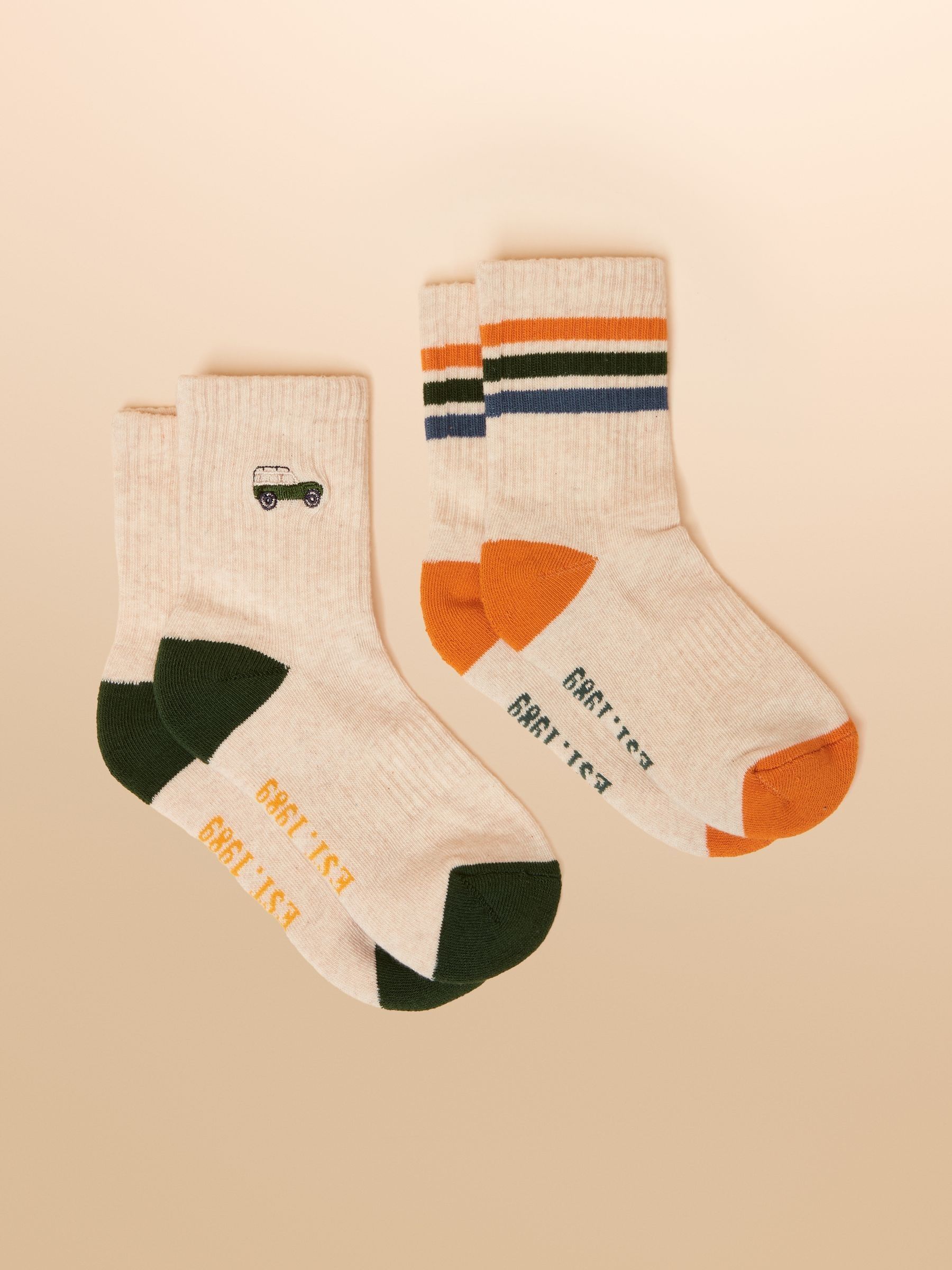 Kids' Volley Khaki/Cream Pack of Two Tennis Socks - Image 1 of 3