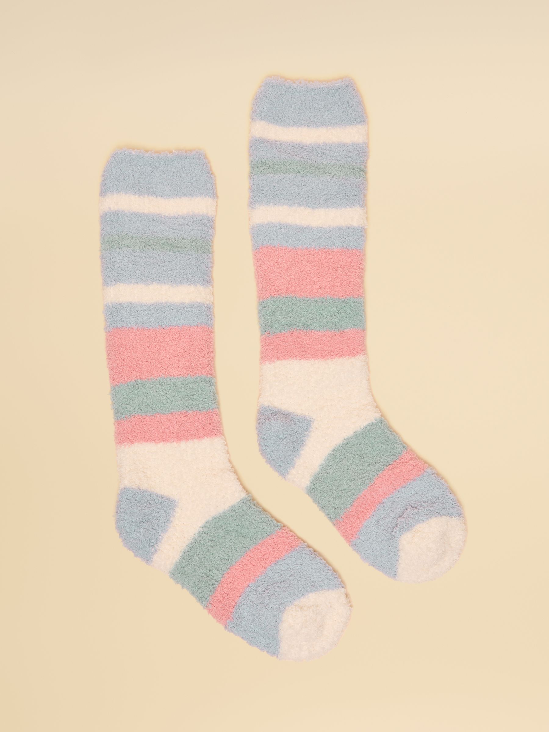 Women's Fluffy Multi Neutral Stripe Socks (size 4-8) - Image 1 of 3