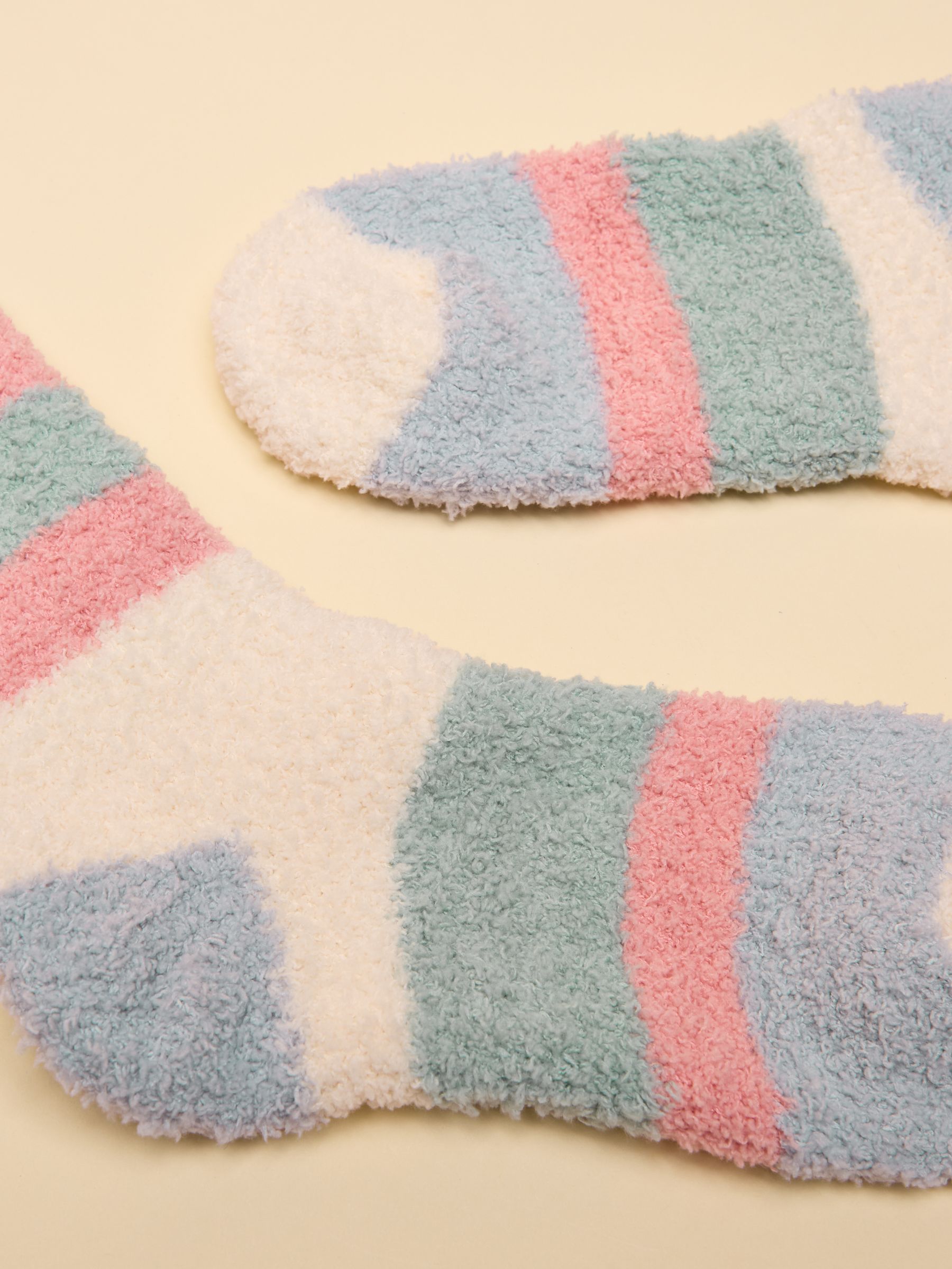 Women's Fluffy Multi Neutral Stripe Socks (size 4-8) - Image 2 of 3