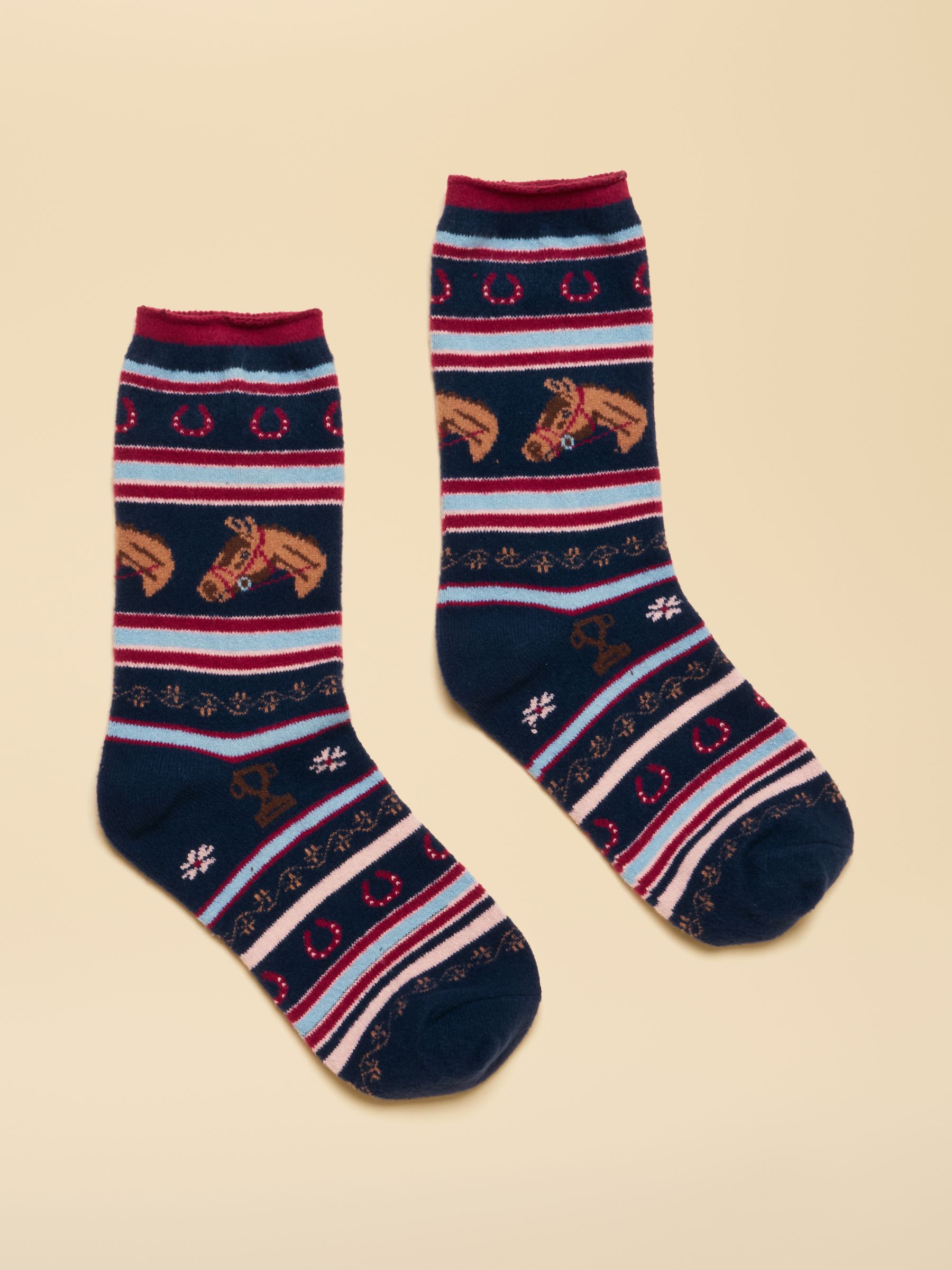 Women's Willow Cosy Navy Horse Fair Isle Socks (size 4-8) - Image 1 of 3