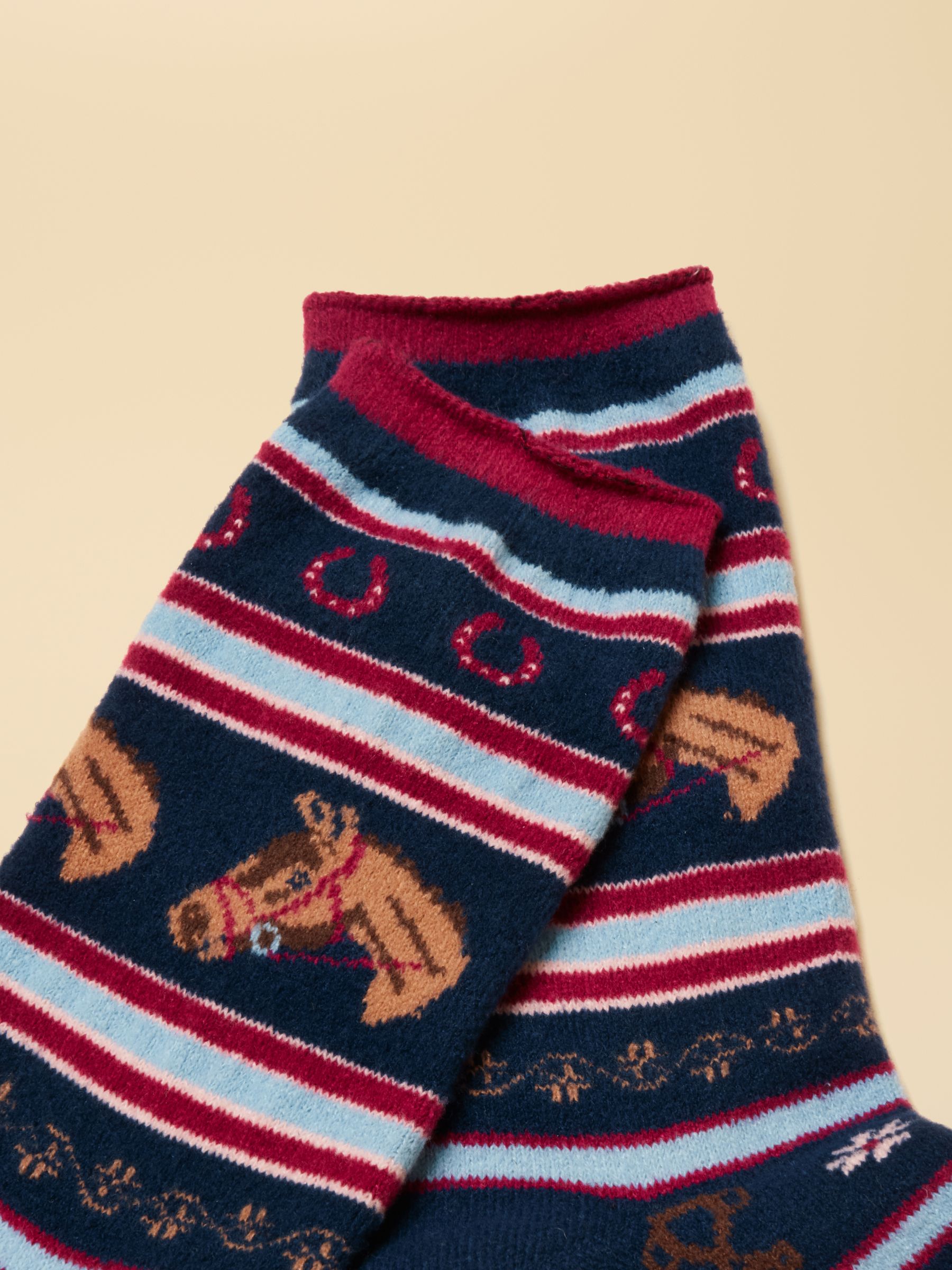 Women's Willow Cosy Navy Horse Fair Isle Socks (size 4-8) - Image 2 of 3