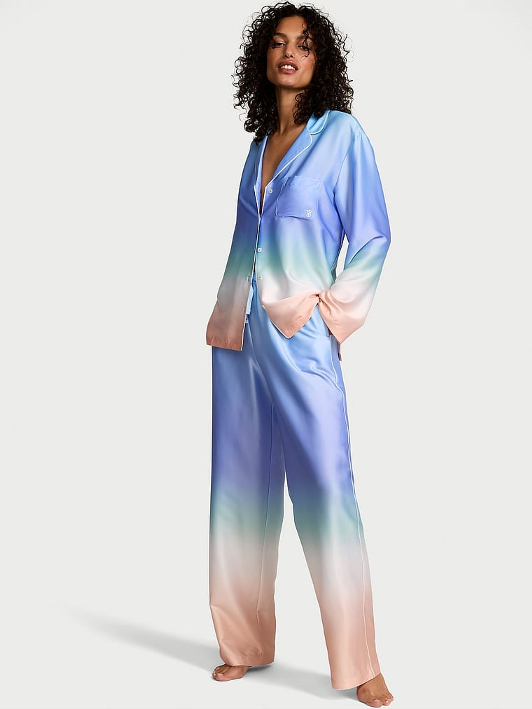 Shell Blue Ombre Satin Long Pyjama Set - Image 1 of 2