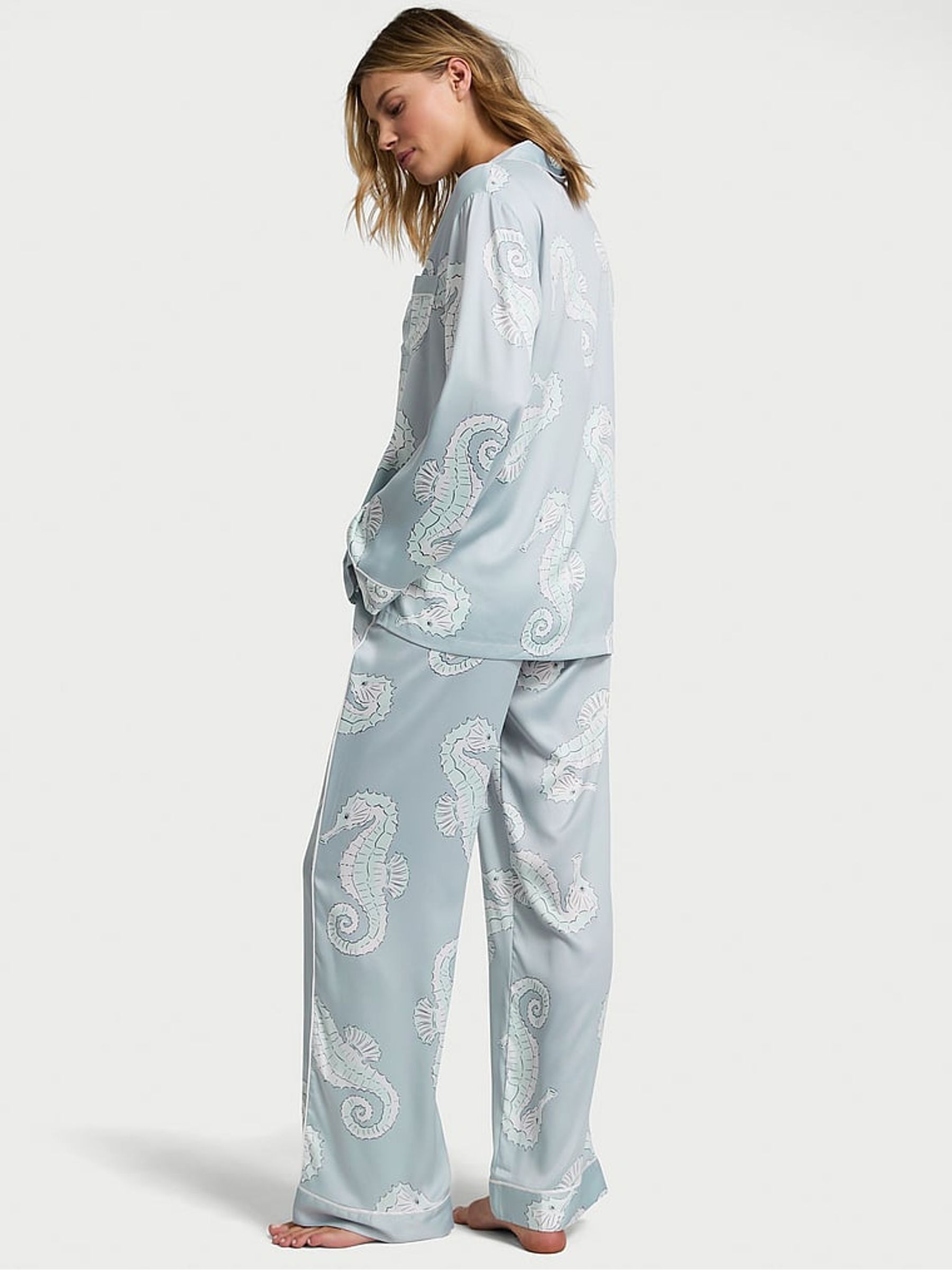 Grey Fog Seahorses Satin Long Pyjama Set - Image 2 of 2