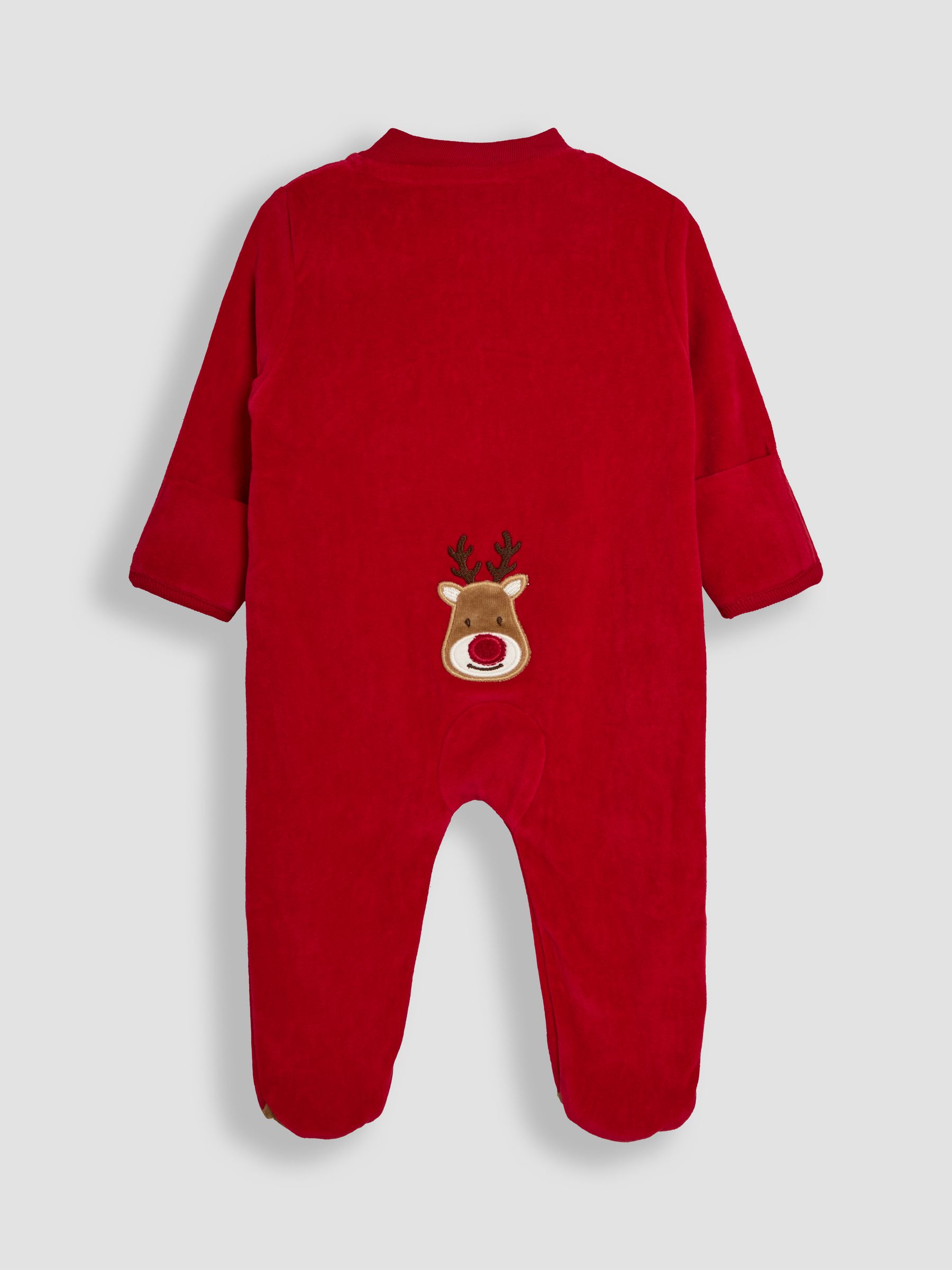 Red Reindeer Reindeer Appliqué 100% Cotton Sleepsuit - Image 1 of 2