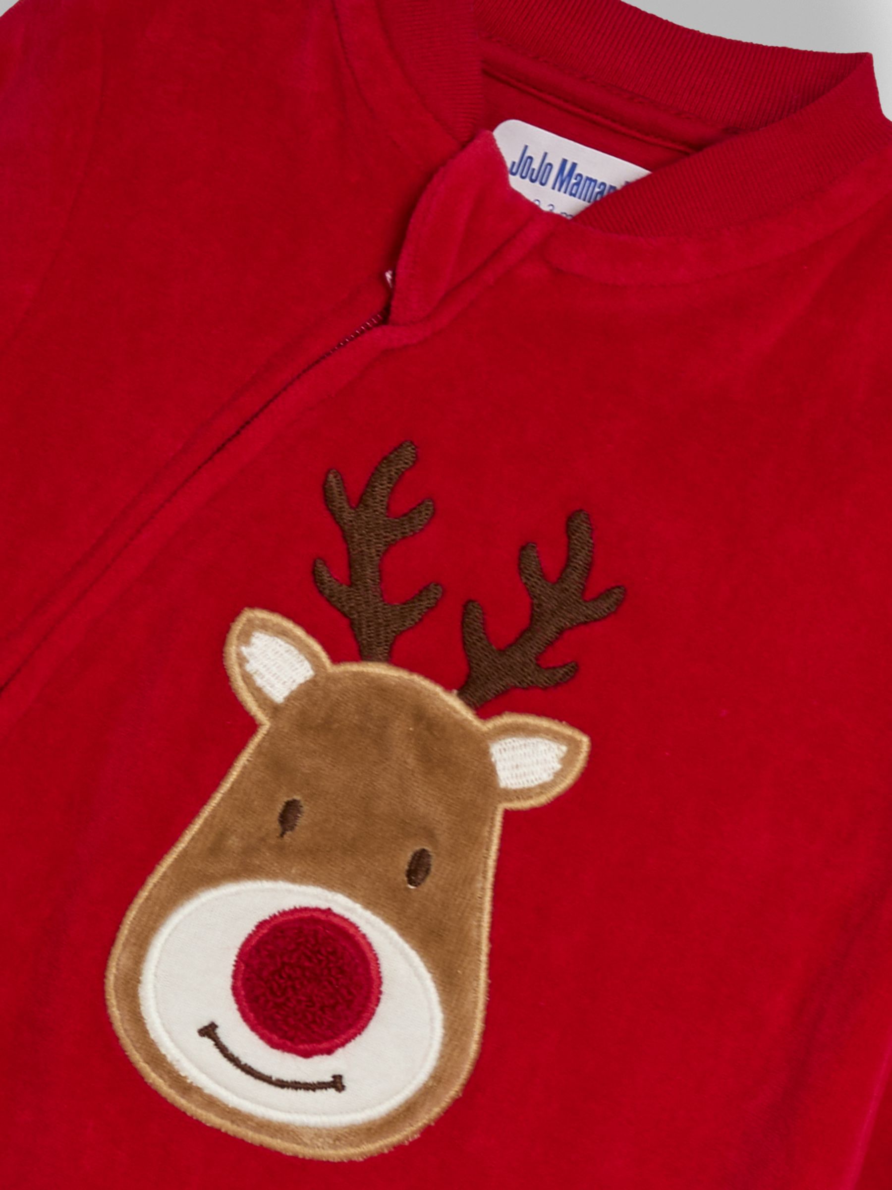 Red Reindeer Reindeer Appliqué 100% Cotton Sleepsuit - Image 2 of 2