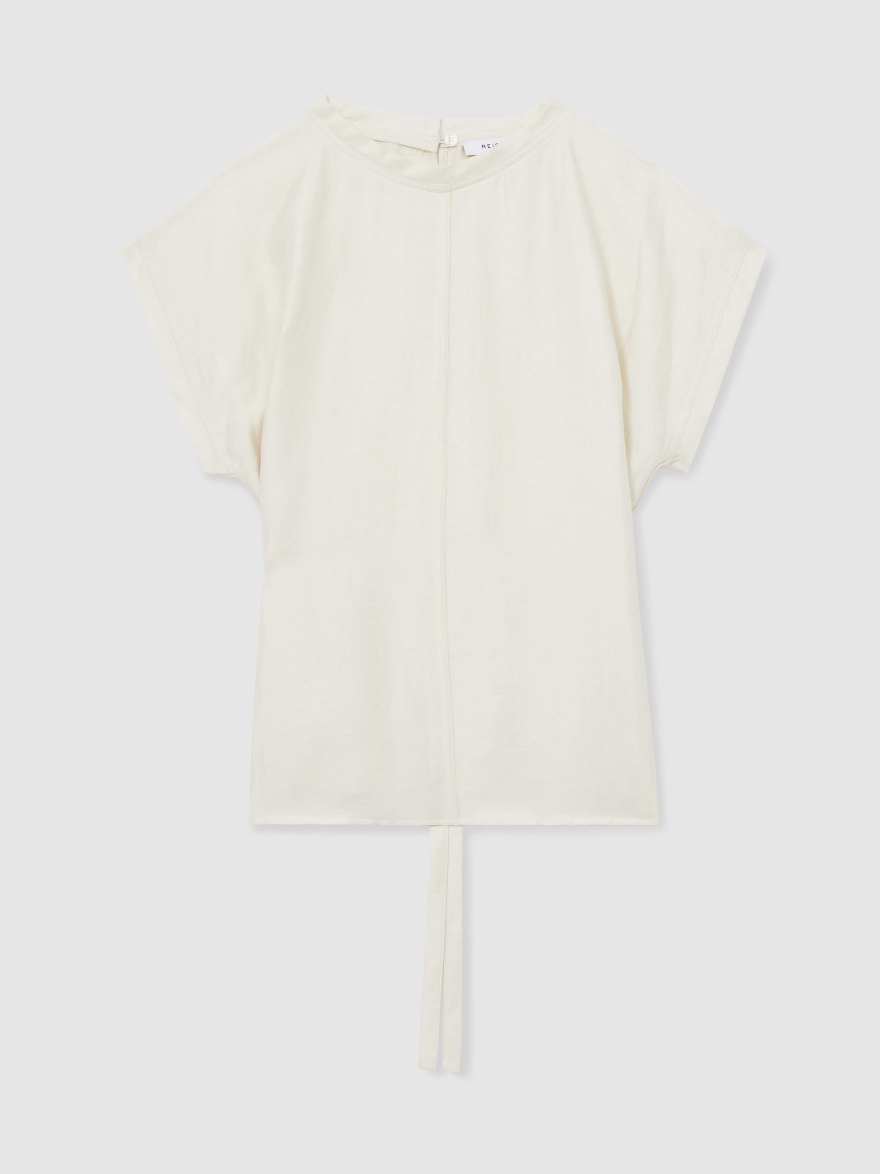 Linen-Blend Cap-Sleeve T-Shirt in Cream - Image 2 of 5