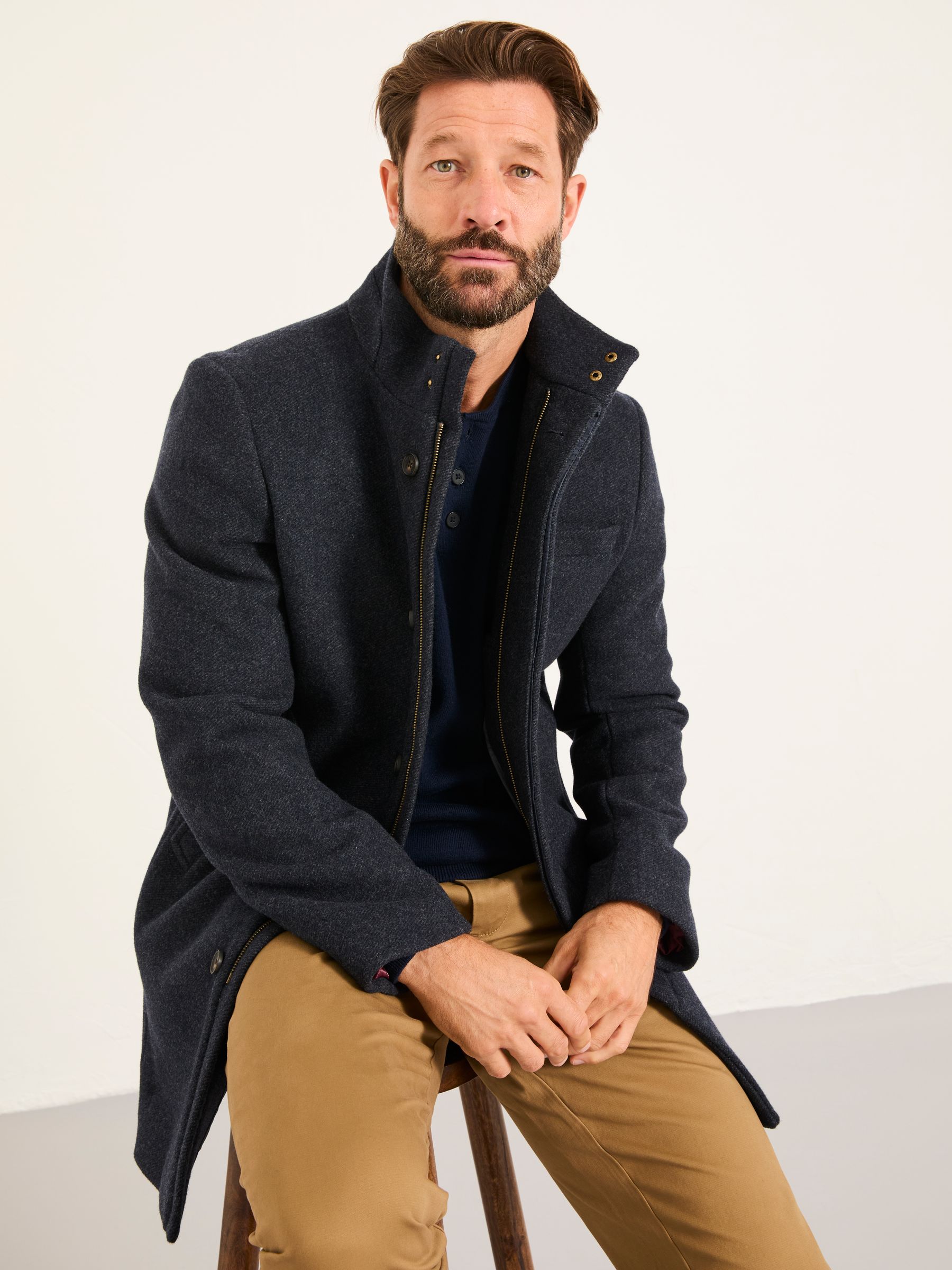 Pendeen Navy Wool Mix Overcoat | FatFace USA Pendeen Navy Wool Mix Overcoat | FatFace USA