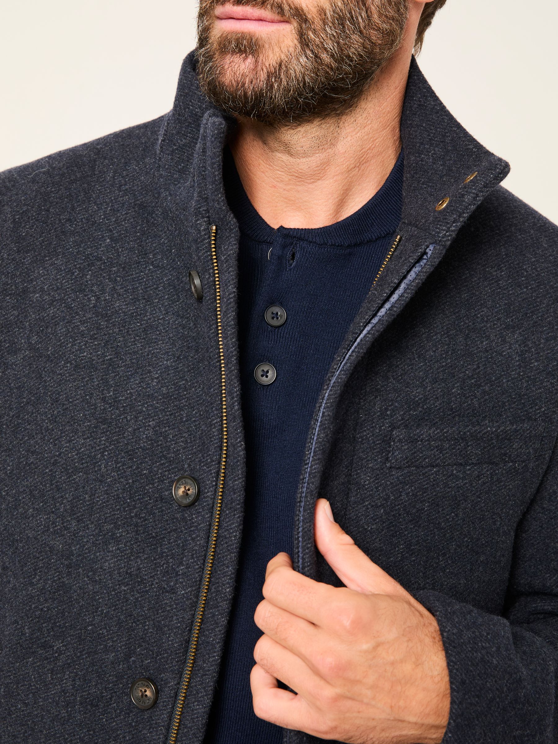 Pendeen Navy Wool Mix Overcoat - Image 4 of 7