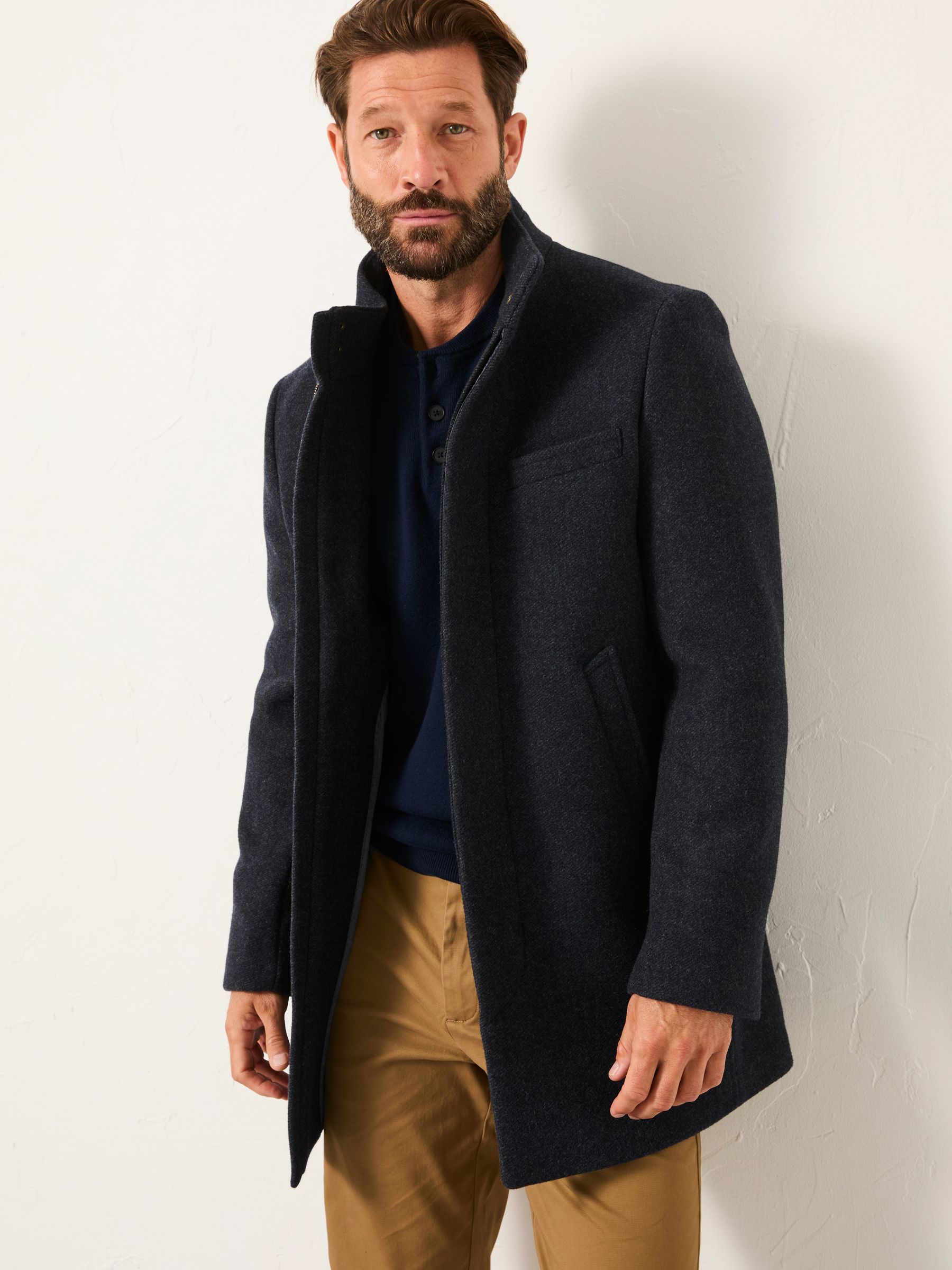 Pendeen Navy Wool Mix Overcoat | FatFace USA