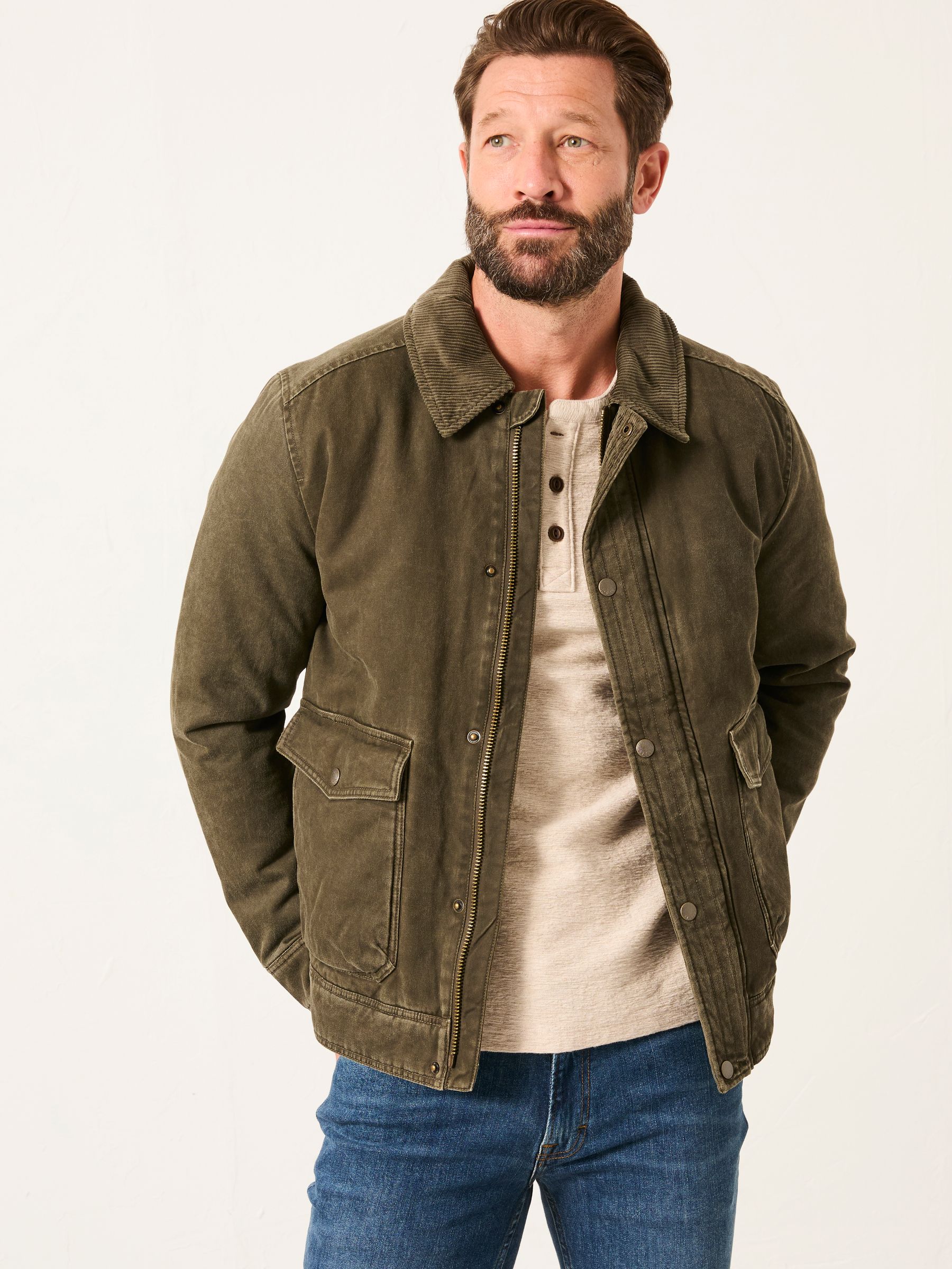 Warton Khaki Green Two Pocket Jacket | FatFace USA