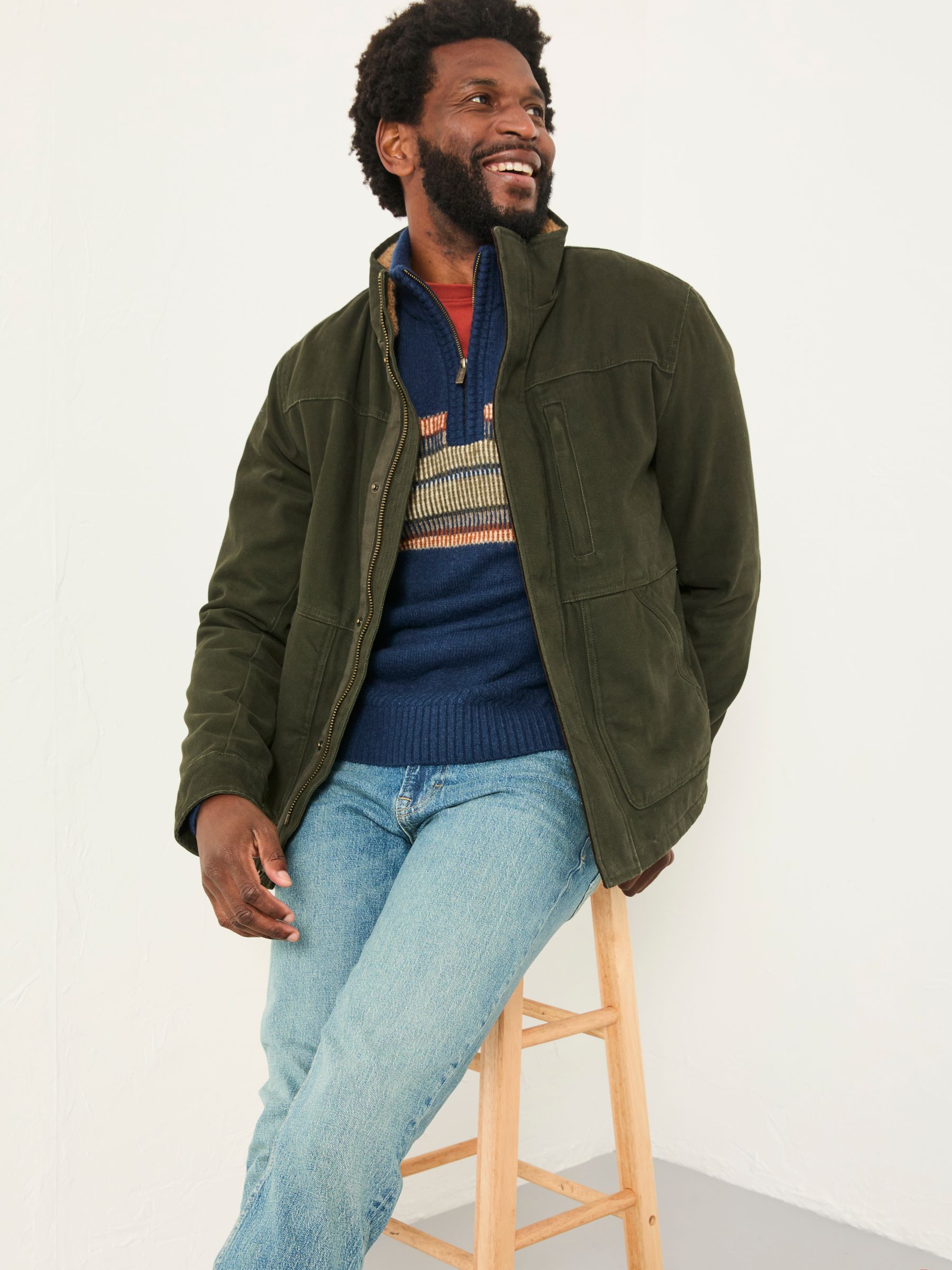 Wardly Khaki Green Canvas Funnel Neck Jacket - Image 1 of 5