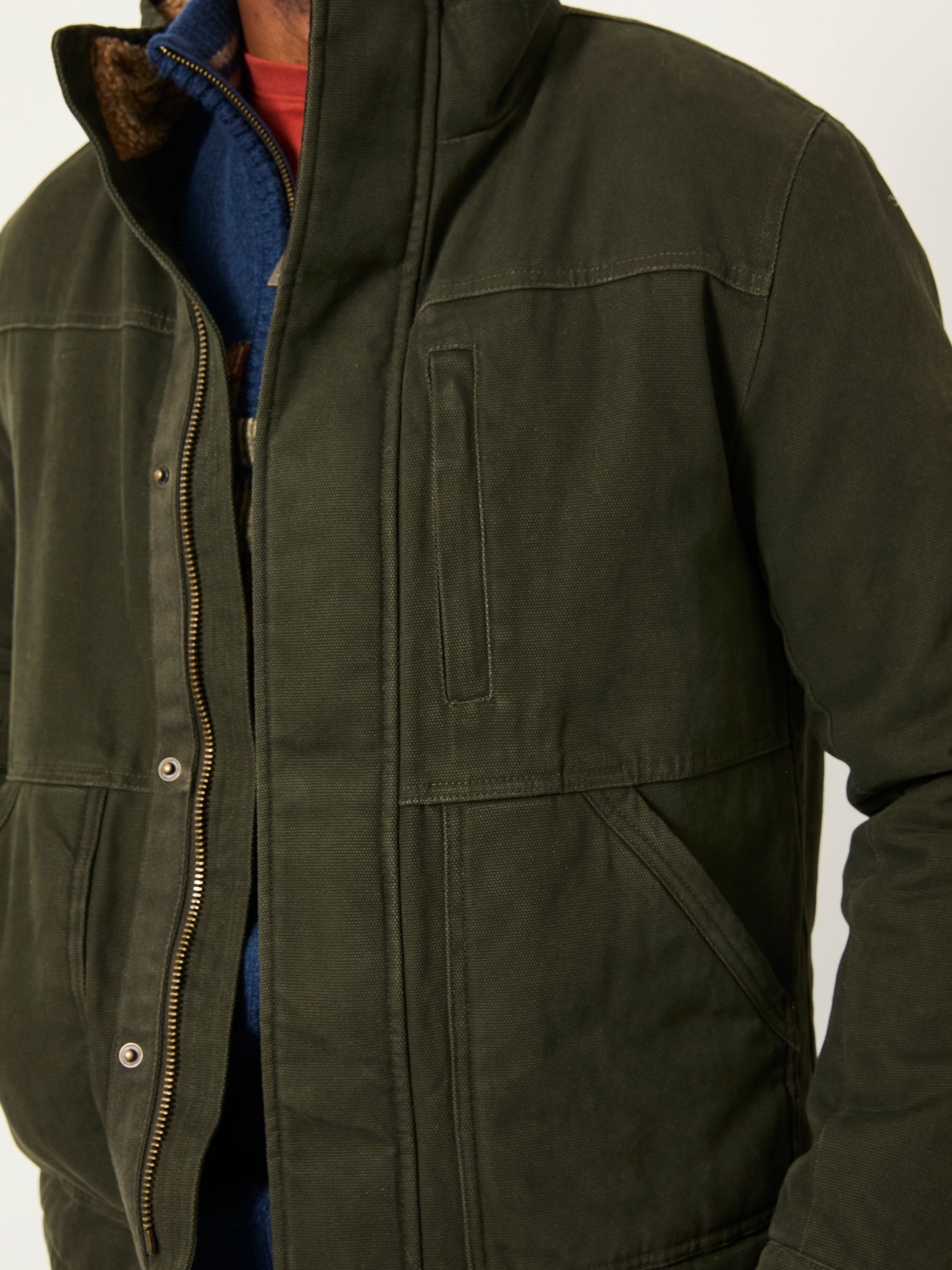 Wardly Khaki Green Canvas Funnel Neck Jacket | FatFace
