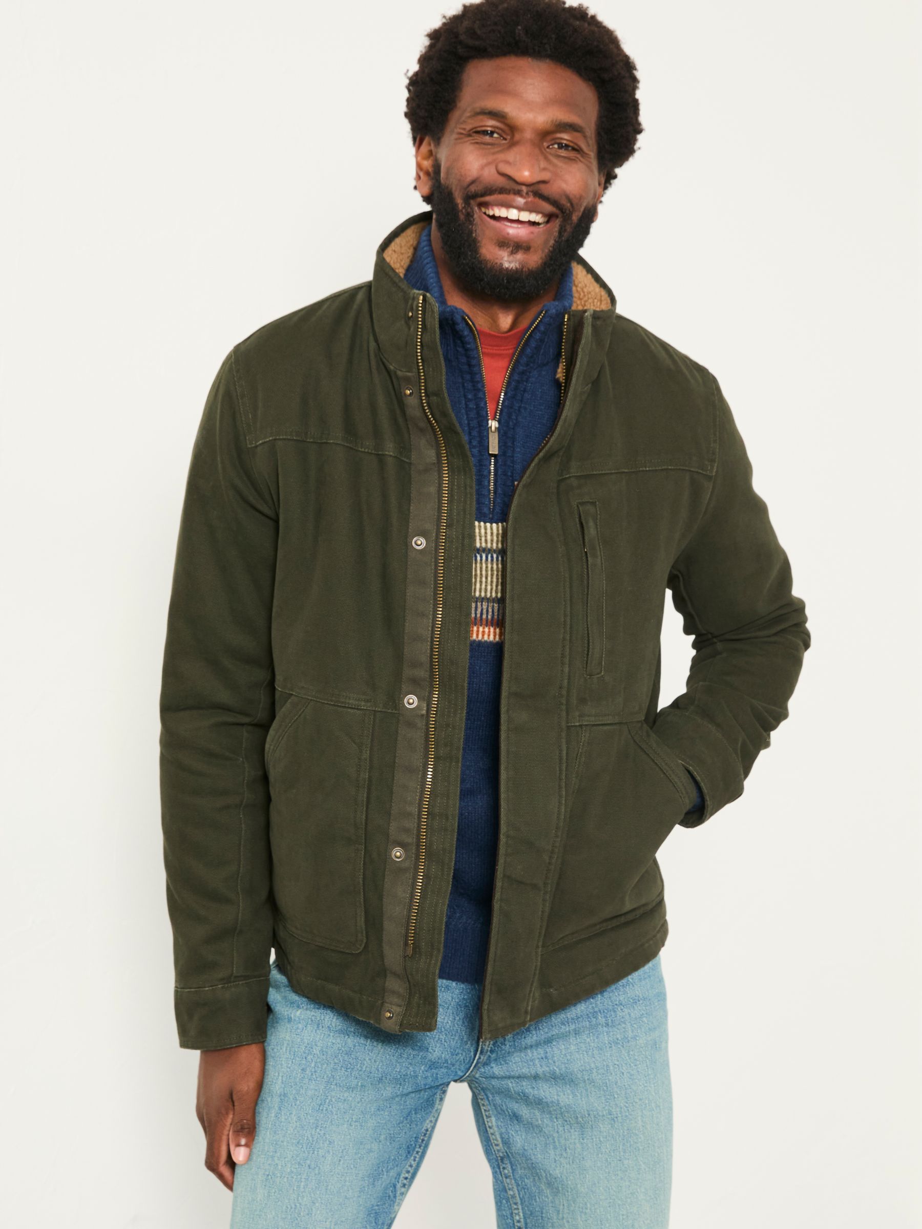 Wardly Khaki Green Canvas Funnel Neck Jacket | FatFace USA