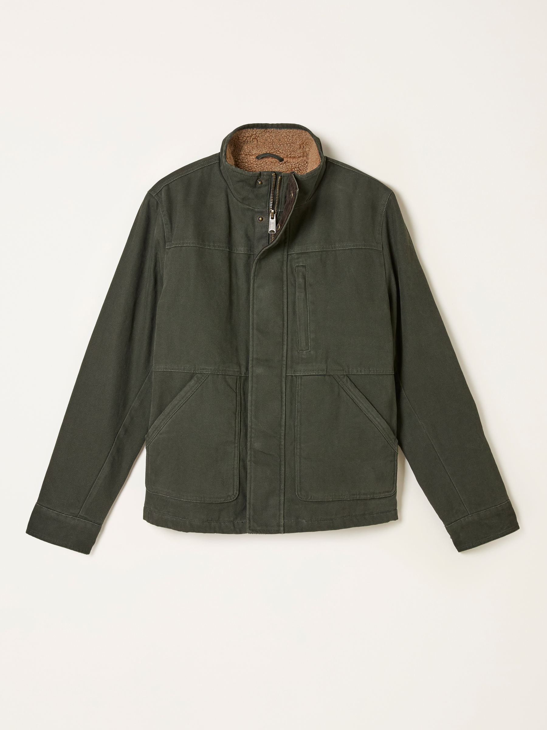 Wardly Khaki Green Canvas Funnel Neck Jacket | FatFace USA