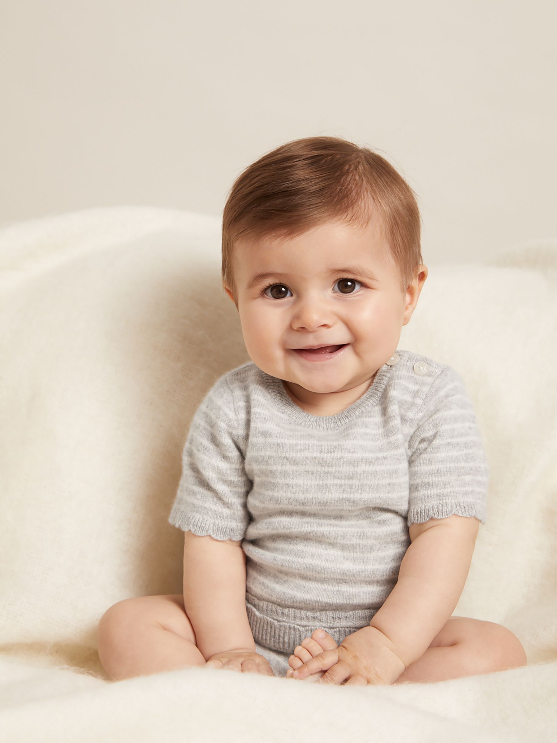 100% Cashmere Stripe Top And Shorts Set in Grey Marl - Image 1 of 5