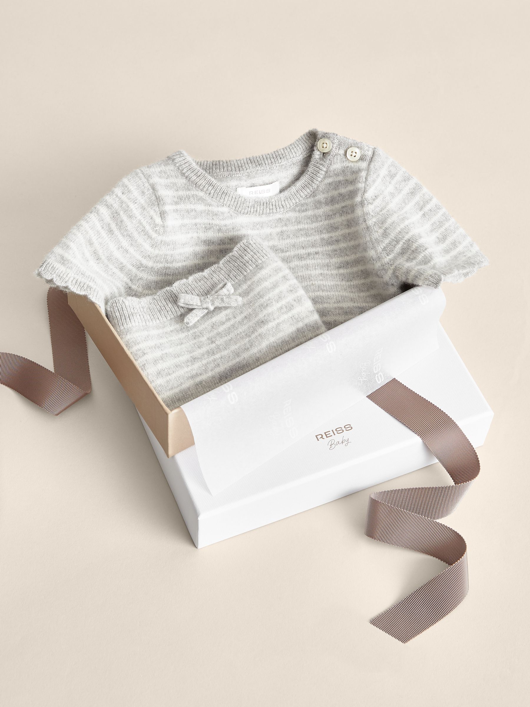 100% Cashmere Stripe Top And Shorts Set in Grey Marl - Image 2 of 5