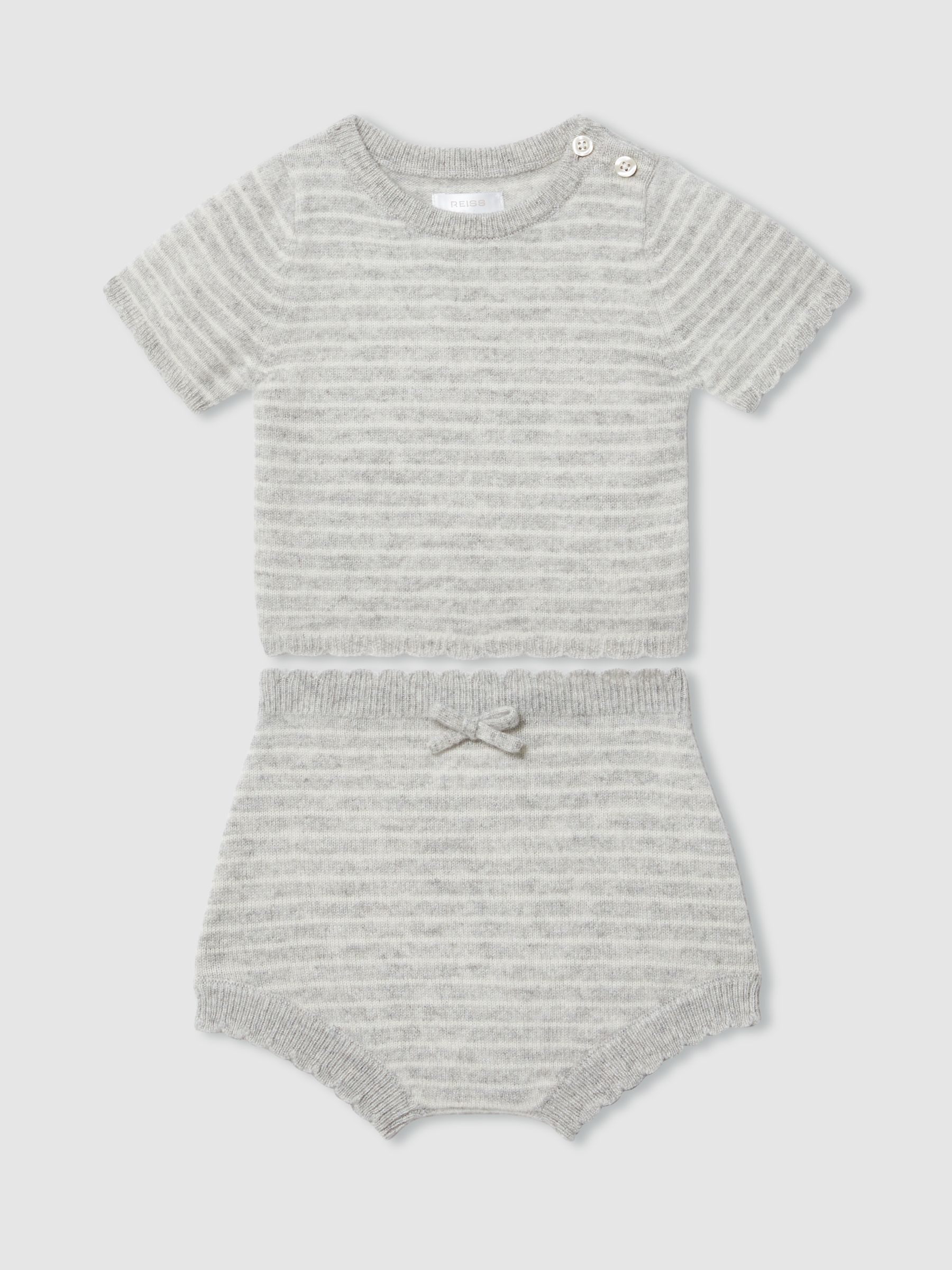 100% Cashmere Stripe Top And Shorts Set in Grey Marl - Image 3 of 5