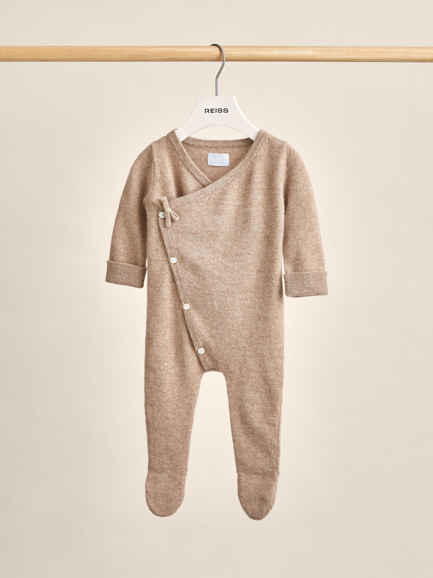 100% Cashmere Wrap-Front Sleepsuit in Taupe - Image 2 of 4