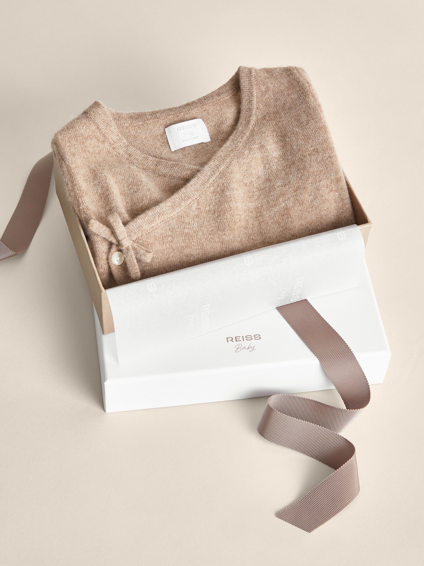 100% Cashmere Wrap-Front Sleepsuit in Taupe - Image 3 of 4
