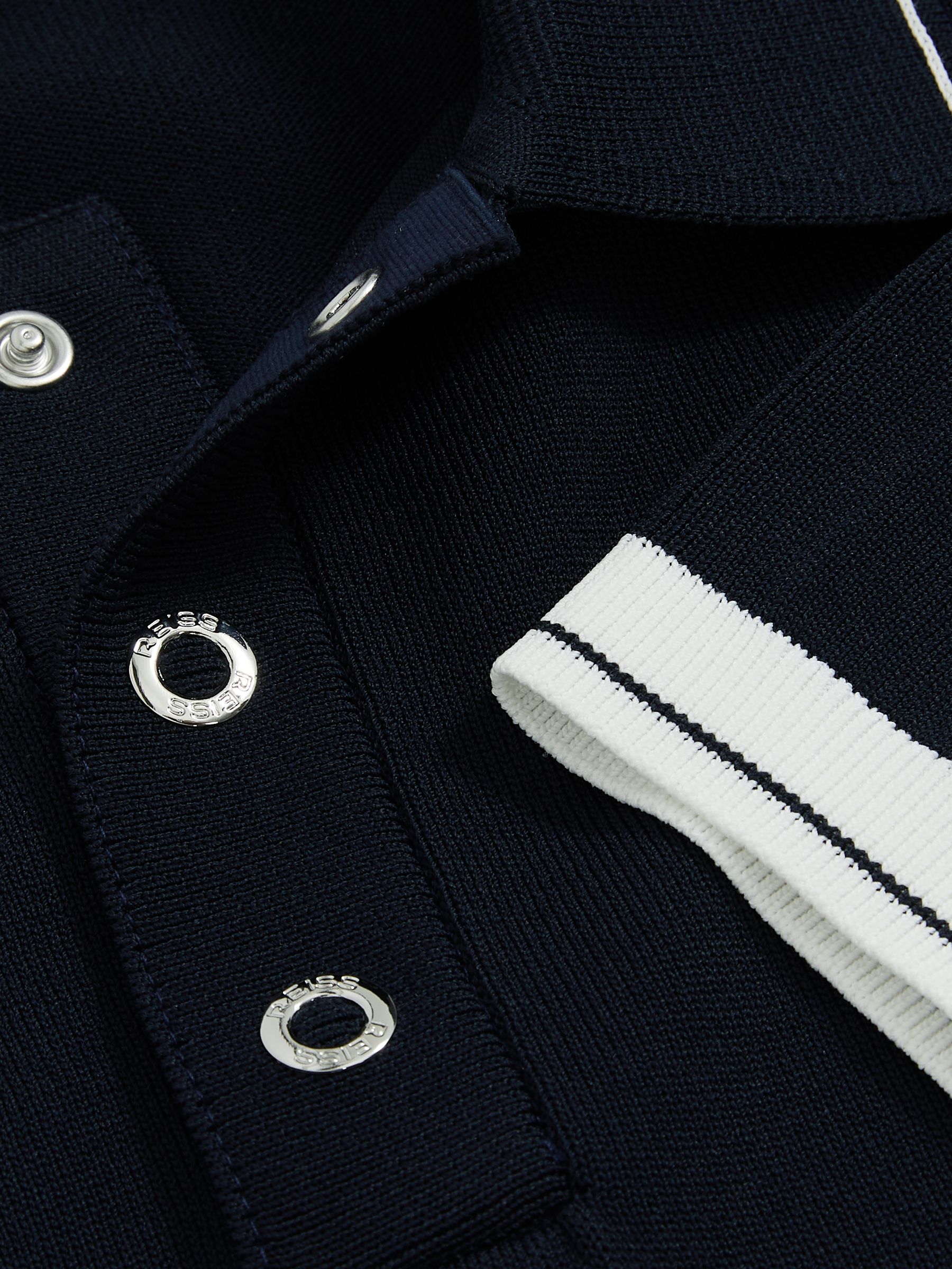 Tipped Knit Polo Shirt in White/Navy - Image 5 of 5