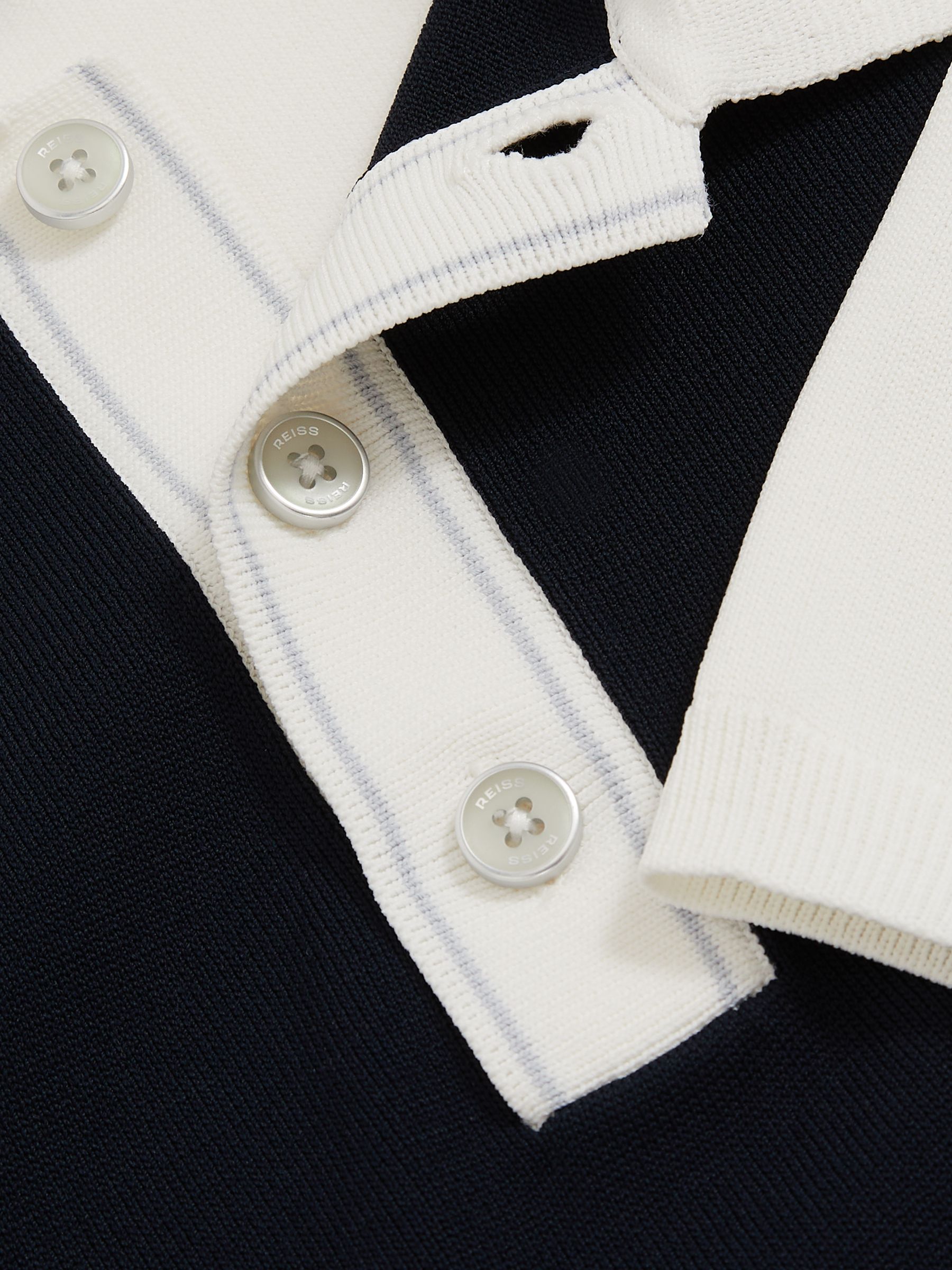 Colour-Block Knit Polo Shirt in Navy/White - Image 6 of 6