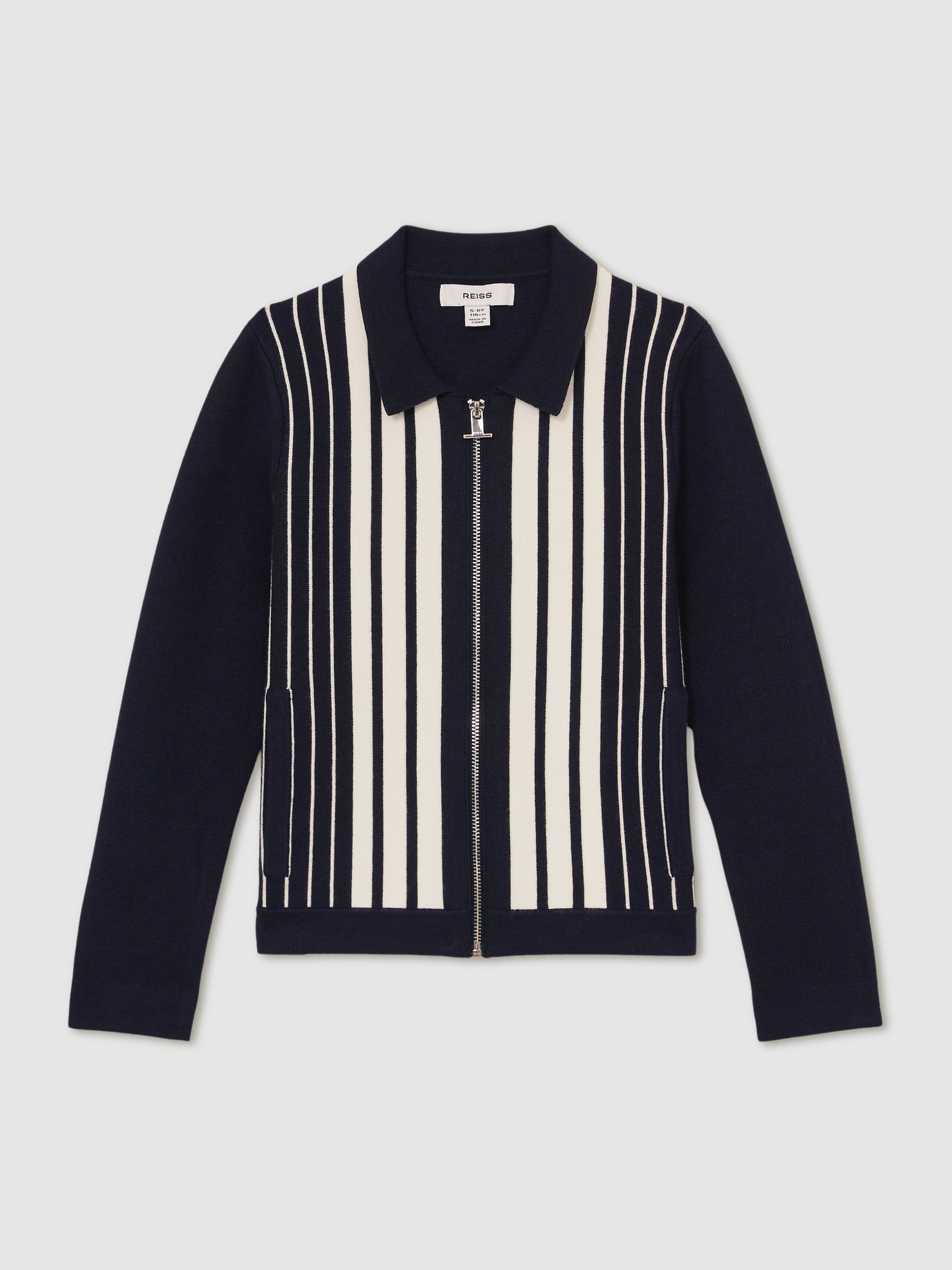 9-13 yrs Striped Zip-Through Knit Overshirt in Navy/White - Image 2 of 5