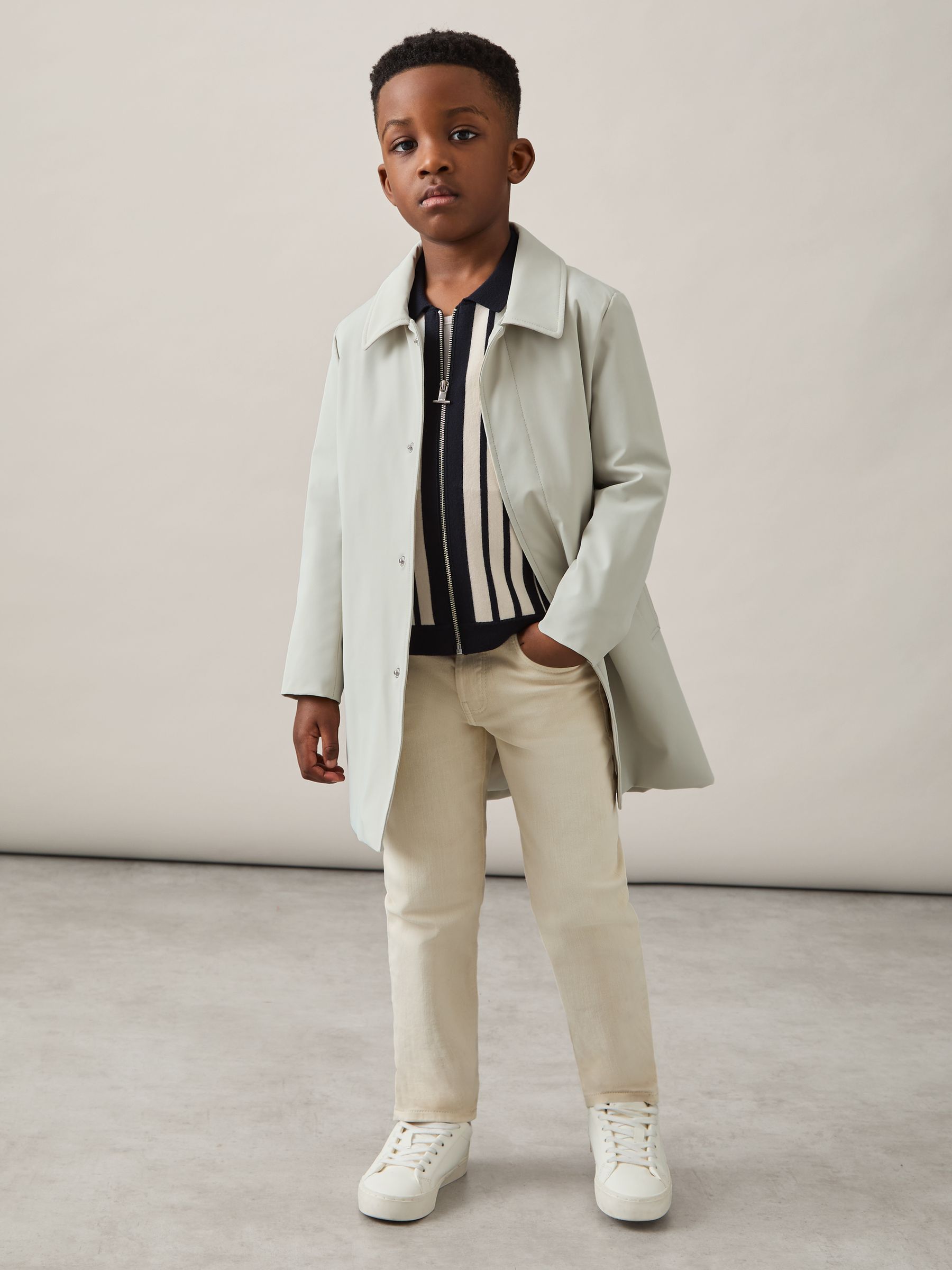 9-13 yrs Striped Zip-Through Knit Overshirt in Navy/White - Image 4 of 5
