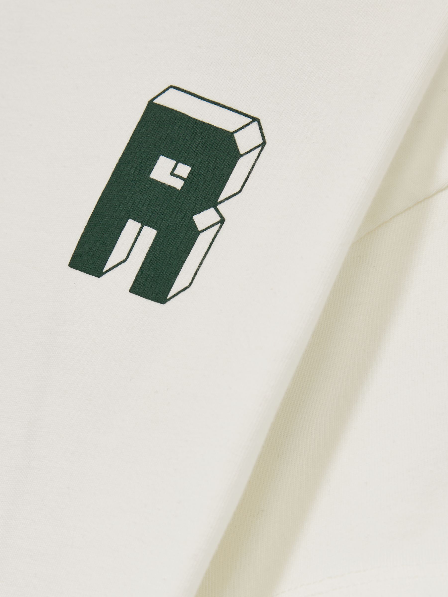 3-9 yrs Cotton Block-Logo Oversized T-Shirt in Off White/Green - Image 4 of 4