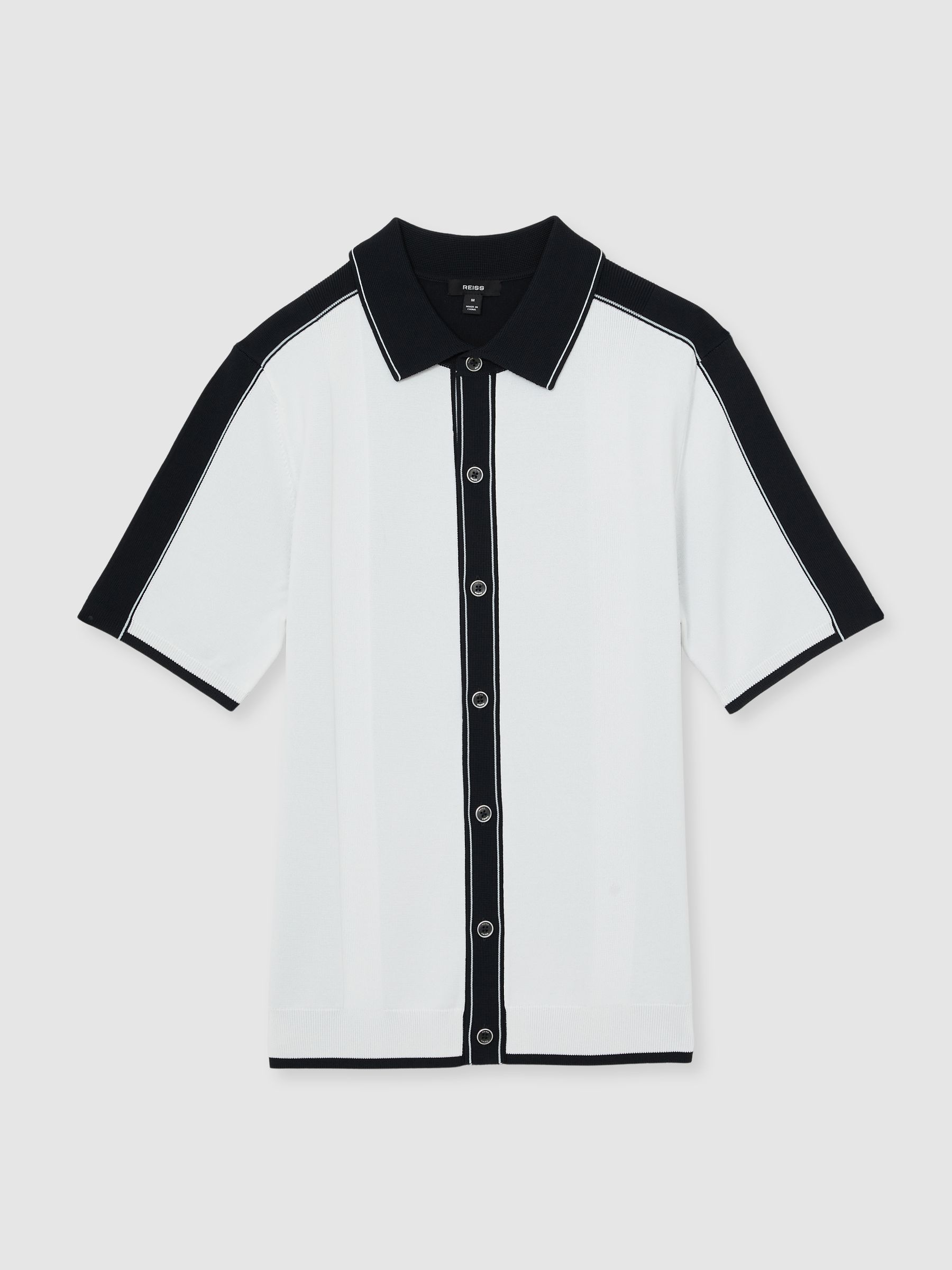 Colourblock Tipped Knit Shirt in White/Navy - Image 2 of 6