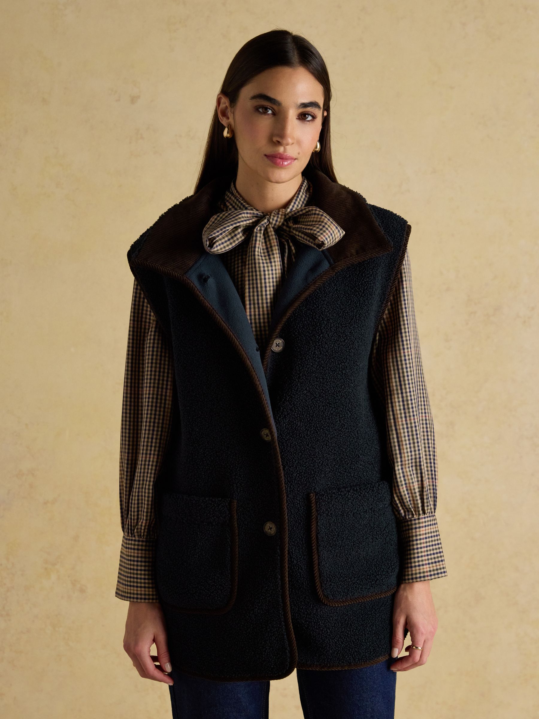 Sadie Navy Longline Button Through Fleece Gilet - Image 1 of 9